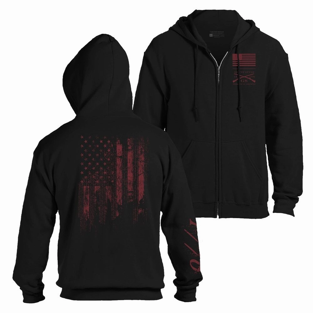 1776 Flag Full-Zip Hoodie - Black Black bear like