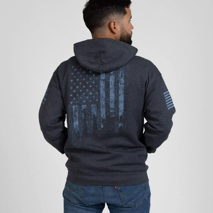 1776 Flag Hoodie - Dark Heather Gray Odor Resistant Treatment flex design