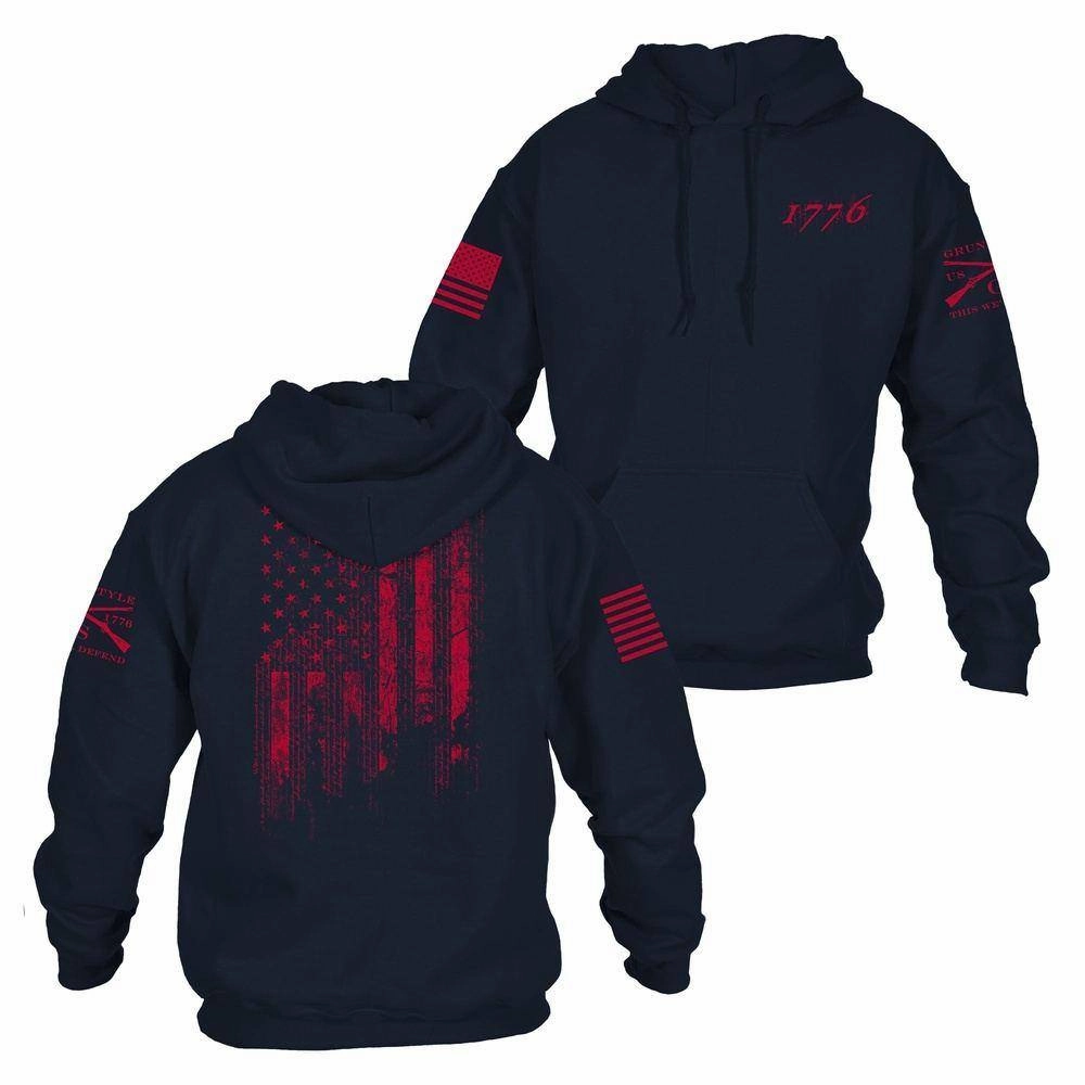Comfort Flex Fox like 1776 Flag Hoodie - Navy
