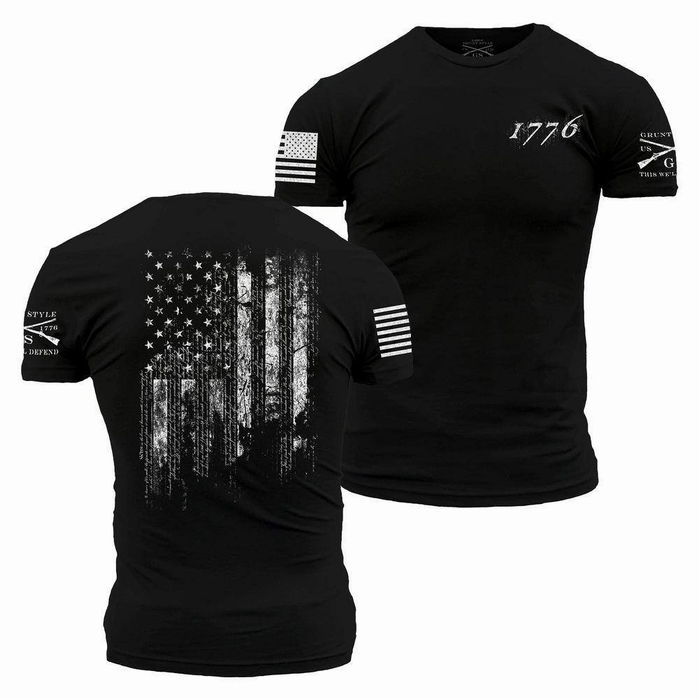 Non Fading Material 1776 Flag T-Shirt - Black
