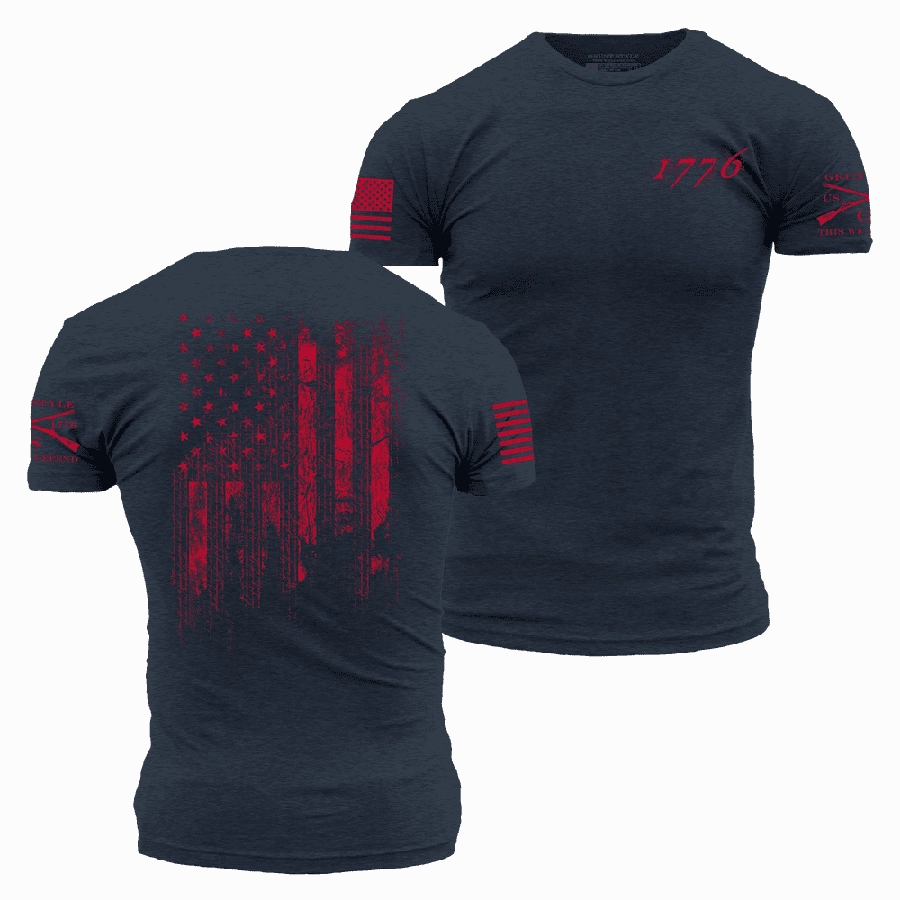 Minimalist Stitching Versatile and Stylish 1776 Flag T-Shirt - Midnight Navy