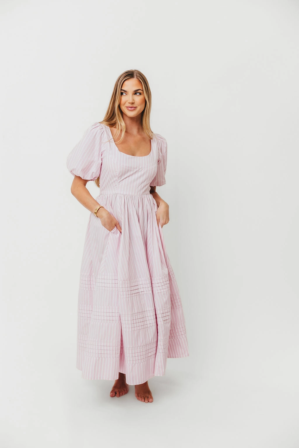 Abby 100% Cotton Midi Dress in Pink *Final-Sale* Contrast-Lining Stylish Design