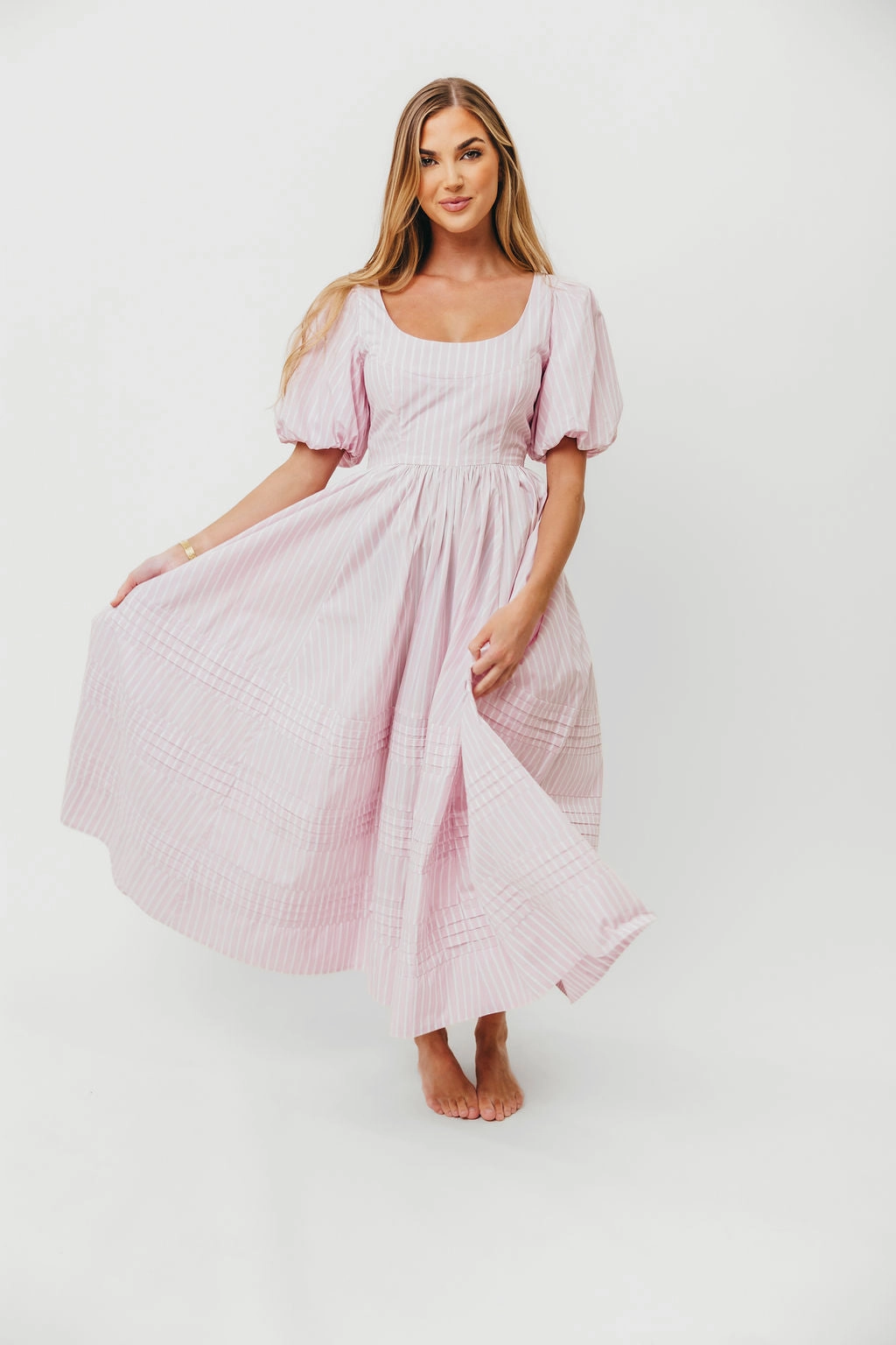 Bold Simplicity Premium Quality Abby 100% Cotton Midi Dress in Pink *Final-Sale*