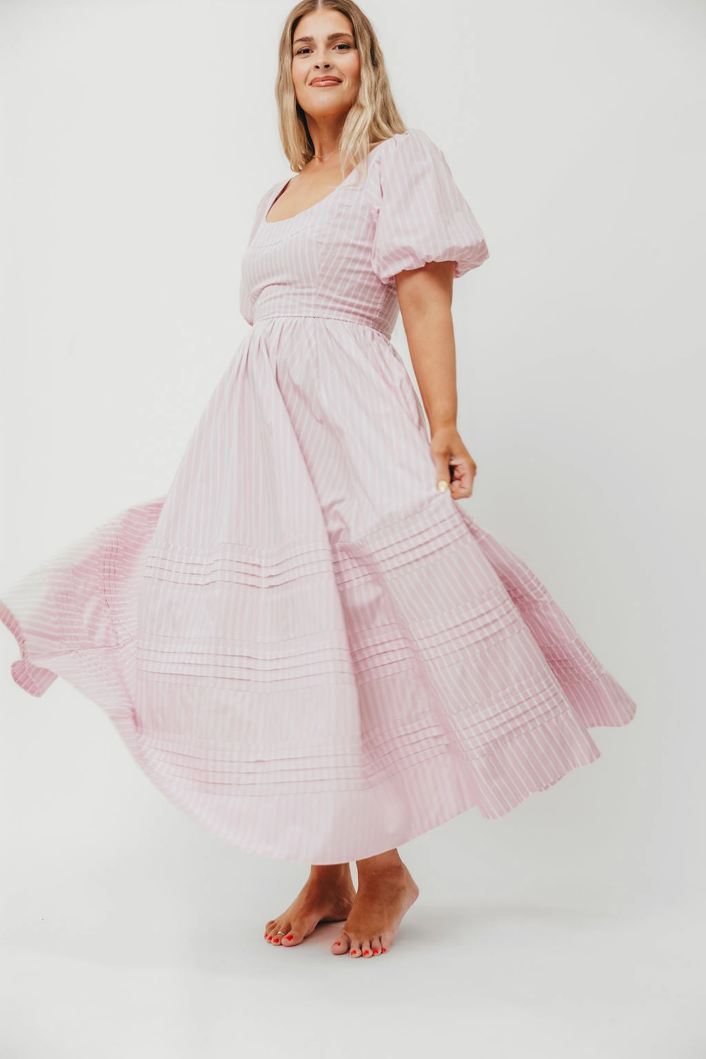 Abby 100% Cotton Midi Dress in Pink *Final-Sale* Classic and Modern