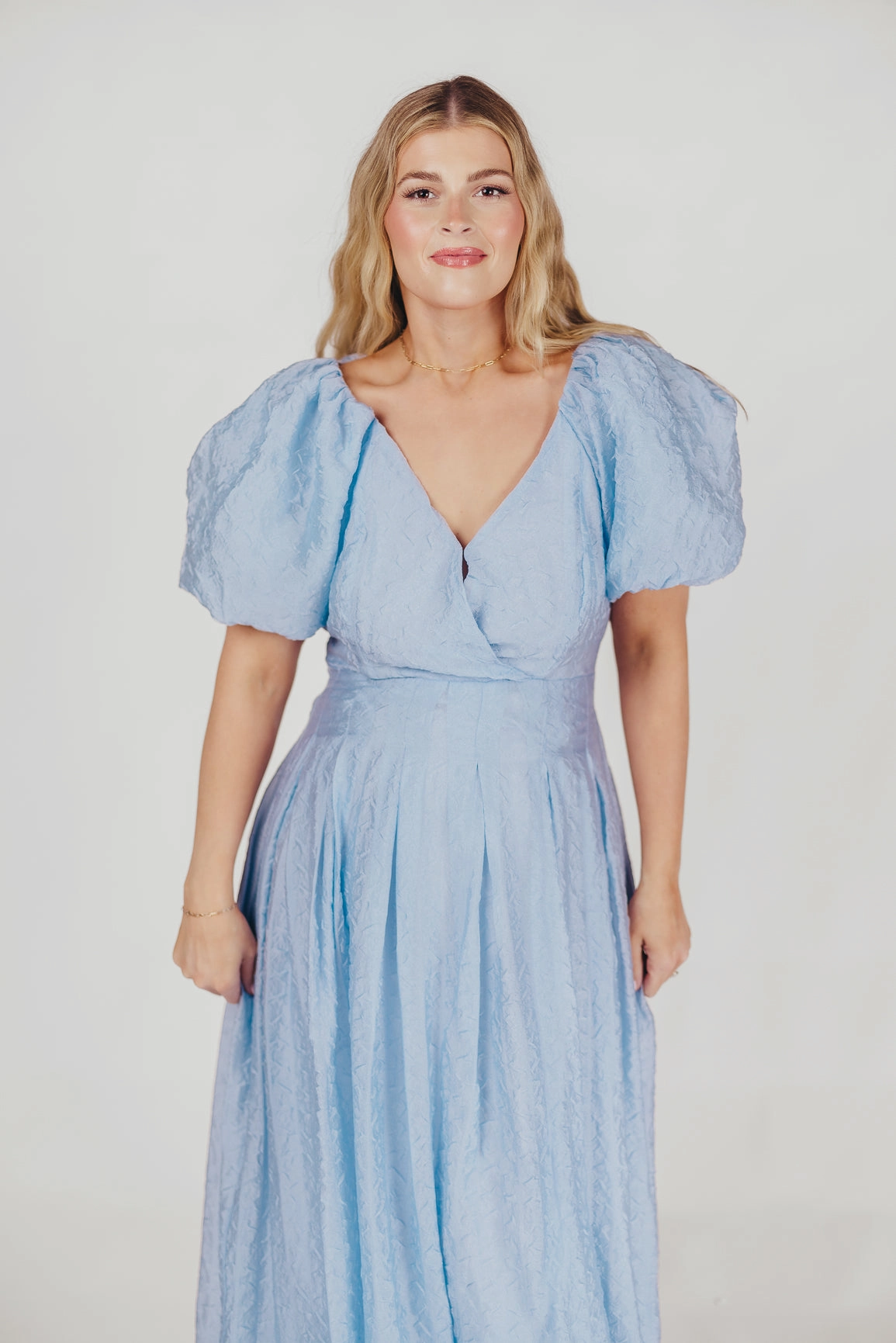 ASTR Linette Jacquard Midi Dress in Blue Mood Edge