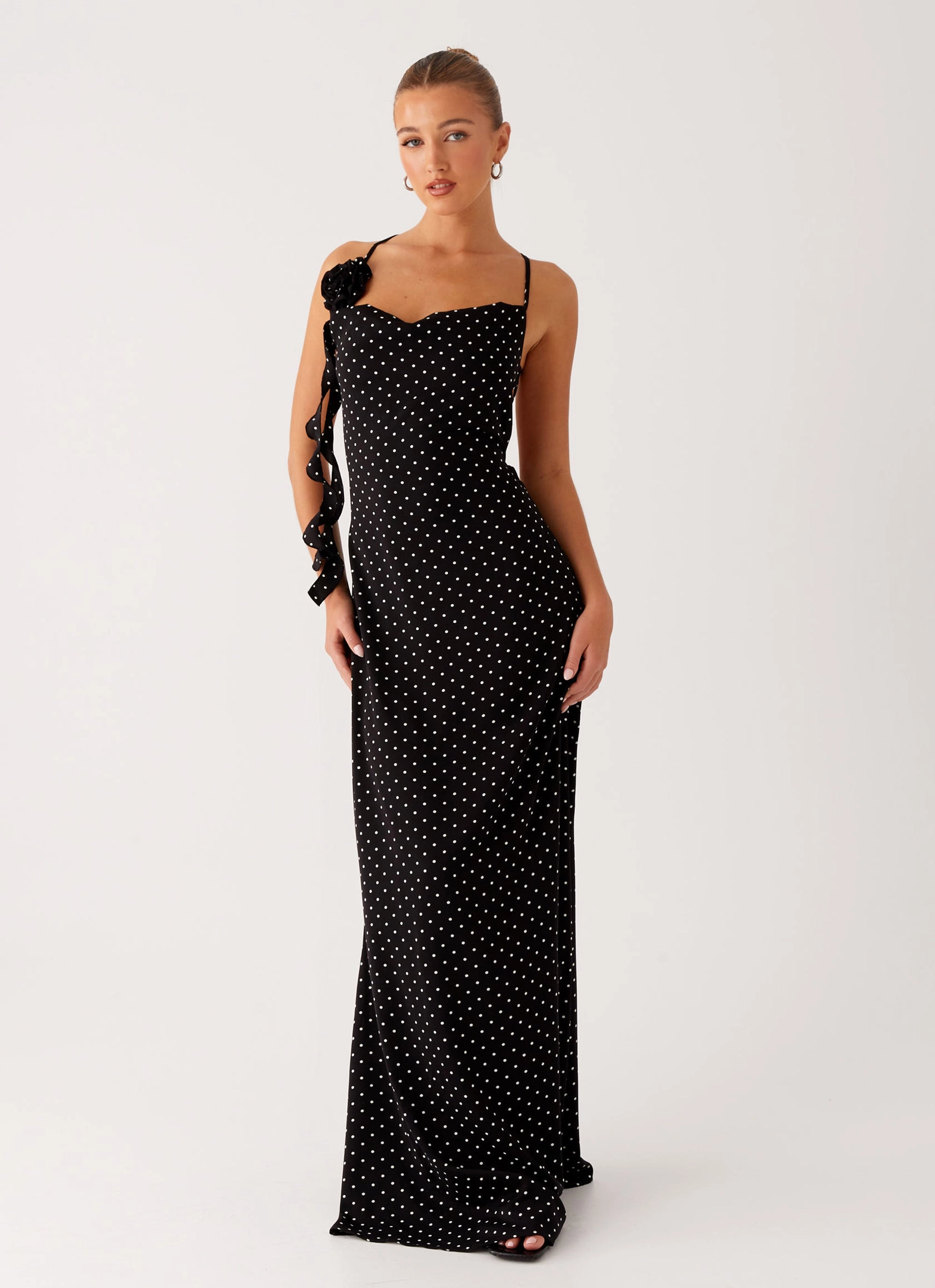 Chic Harmony Comfort Mode Purely Maxi Dress - Black Polka Dot