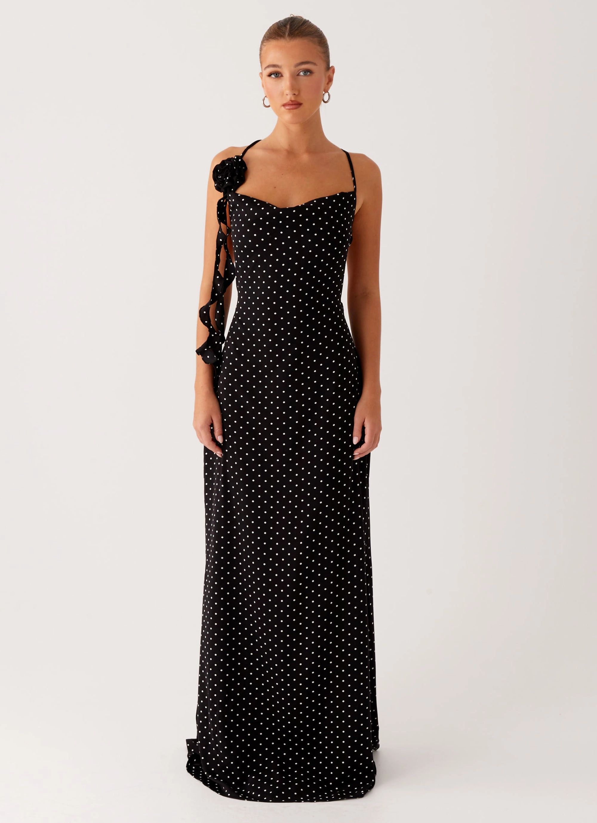 Purely Maxi Dress - Black Polka Dot retro-style Smooth Surface