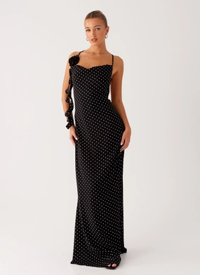 Chic Harmony Comfort Mode Purely Maxi Dress - Black Polka Dot