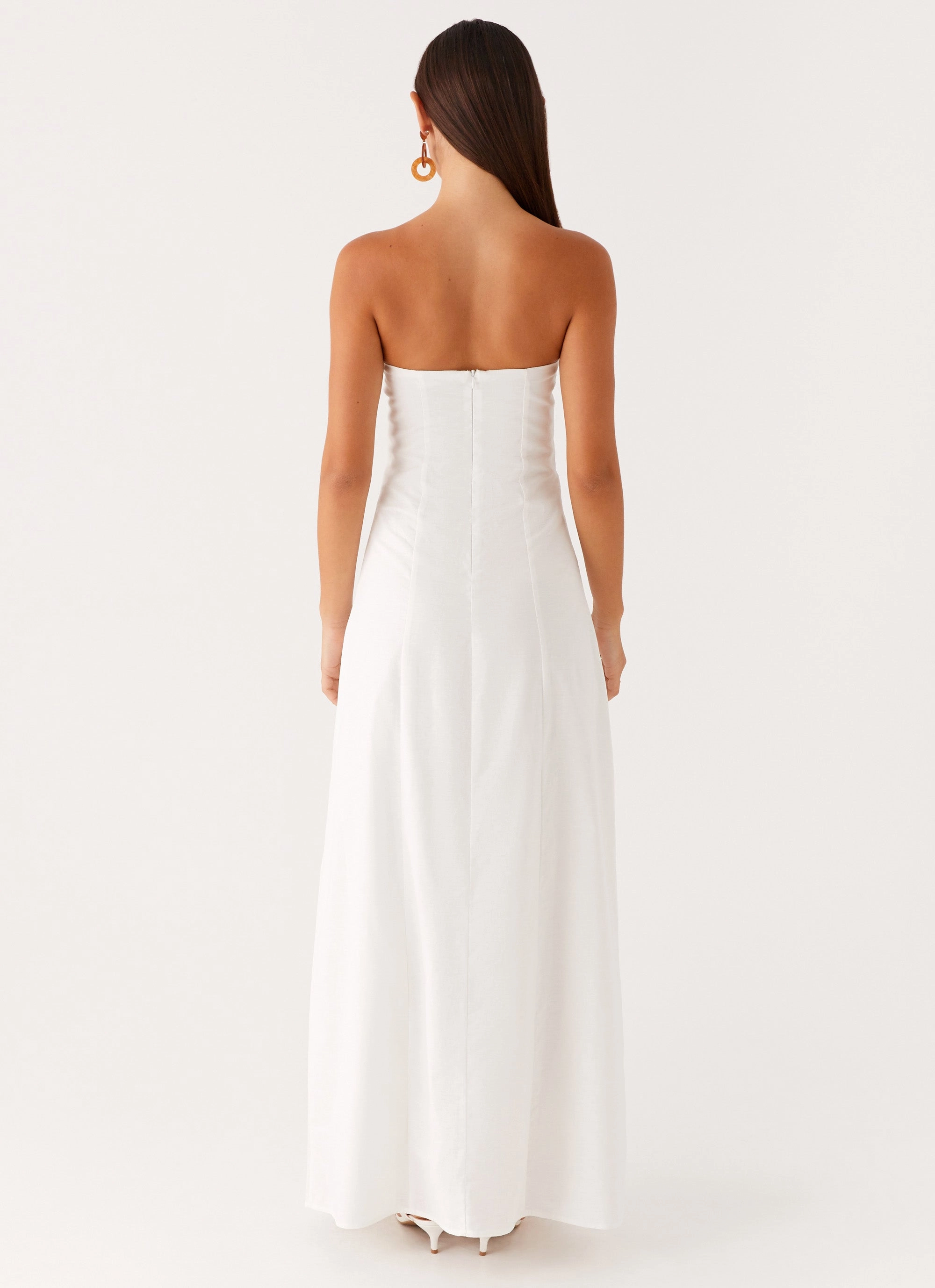 Tayla Linen Maxi Dress - White Shiny Zip Light and Breezy