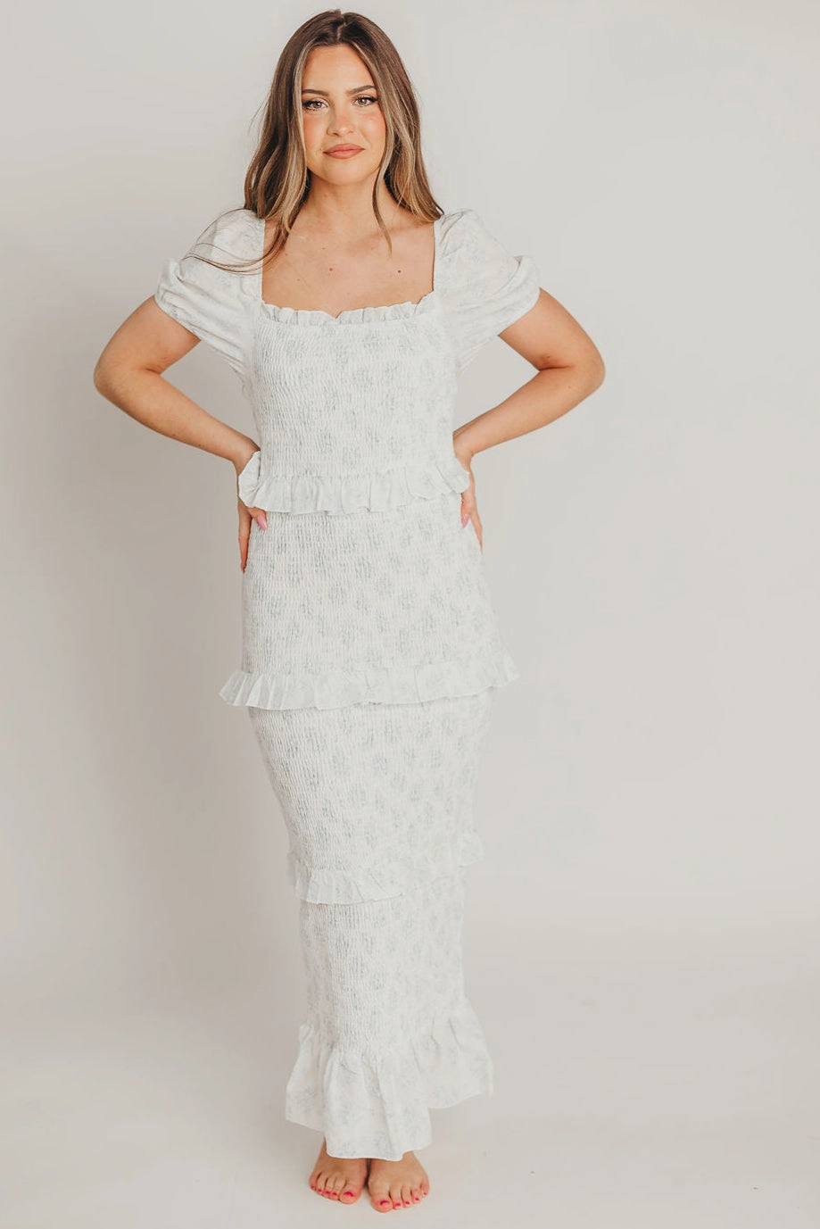 Perfect For Work Perfect Style Wear Ada Smocked Dress in Blue Floral- Bump Friendly & Inclusive Sizing (S-3XL) *Final-Sale*