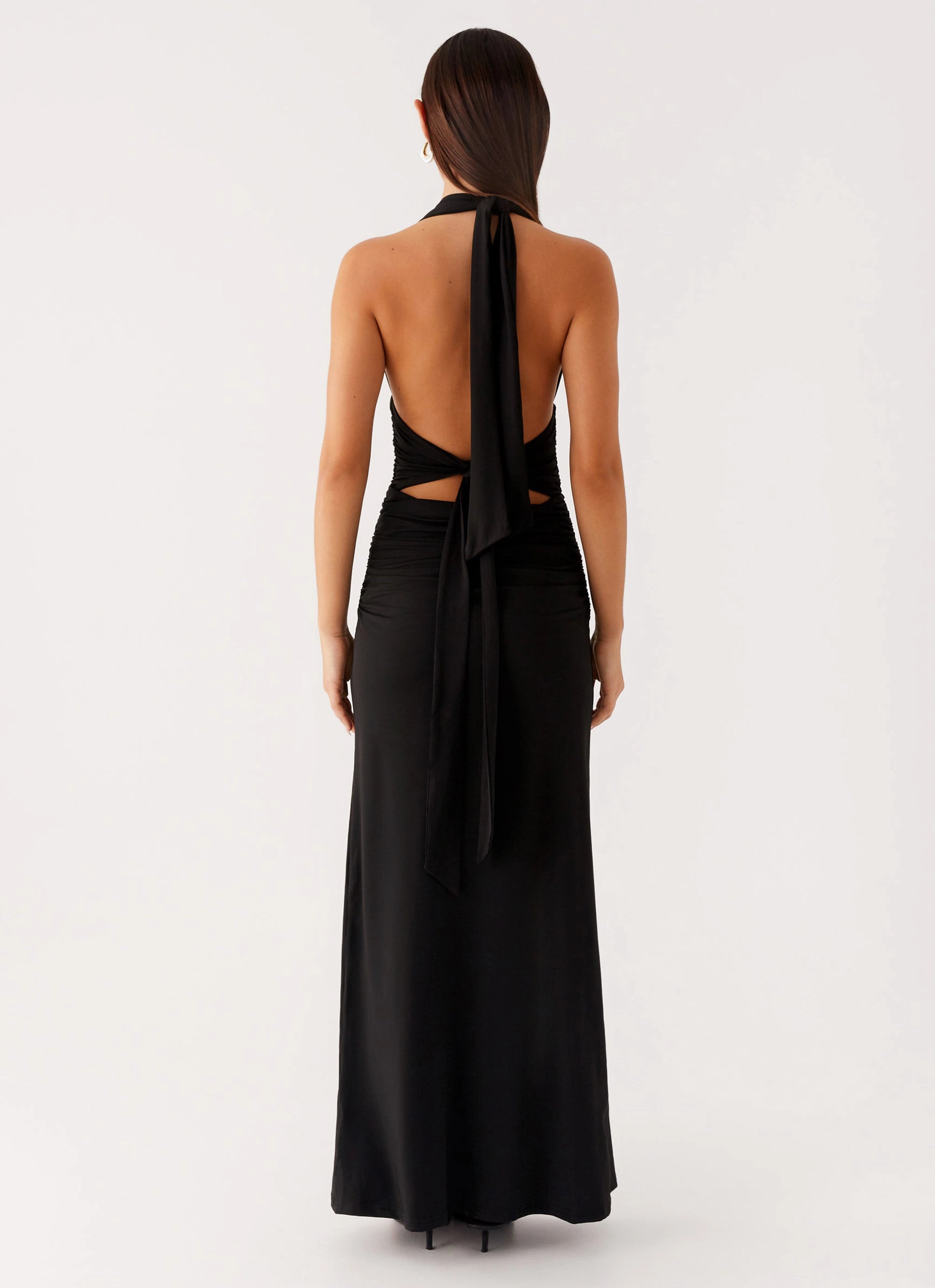 Adalie Halter Neck Midi Dress - Black High-waisted evening piece