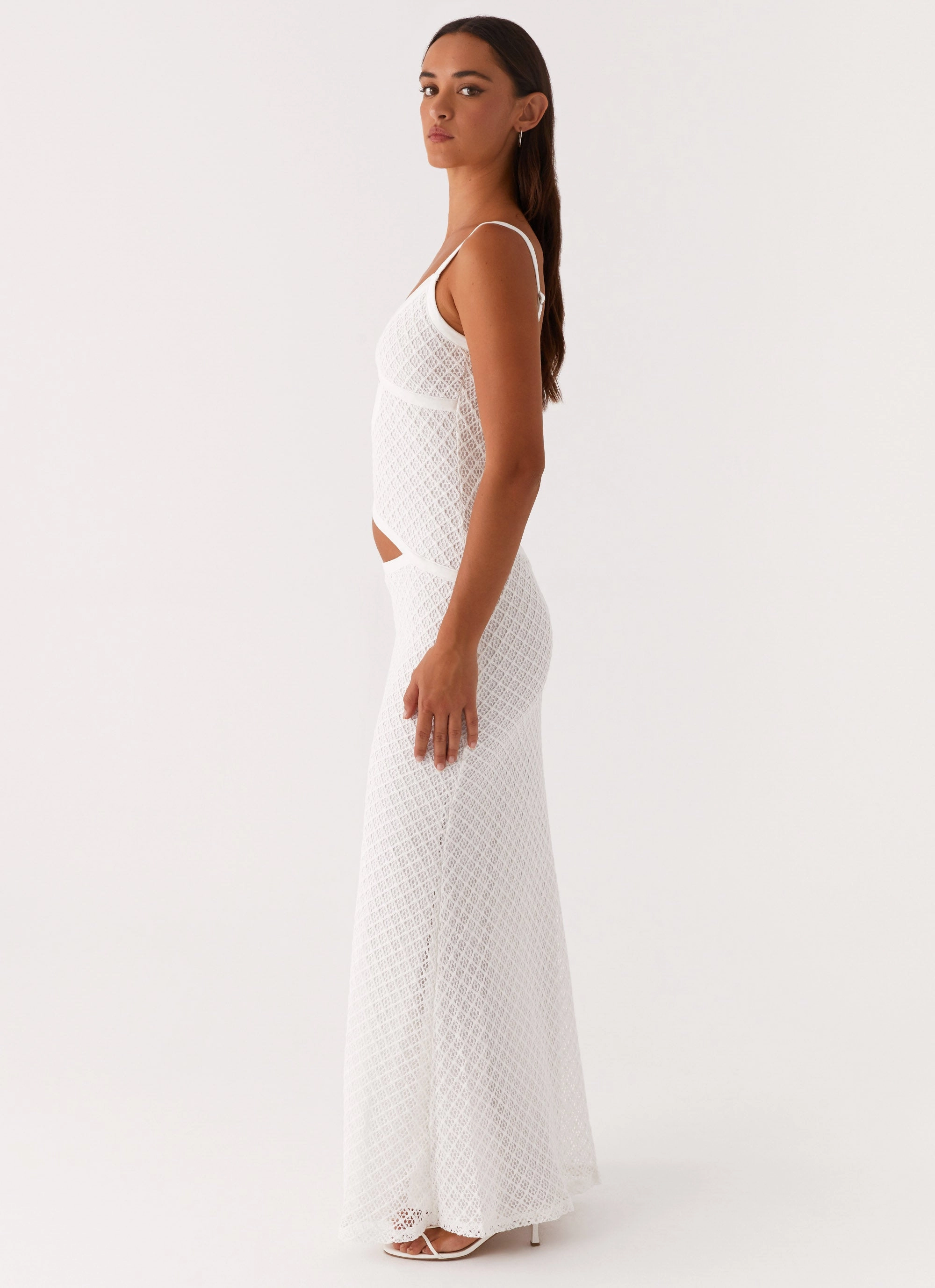 Heart Tone Puff-Sleeve Jocelyn Maxi Dress - White Crochet