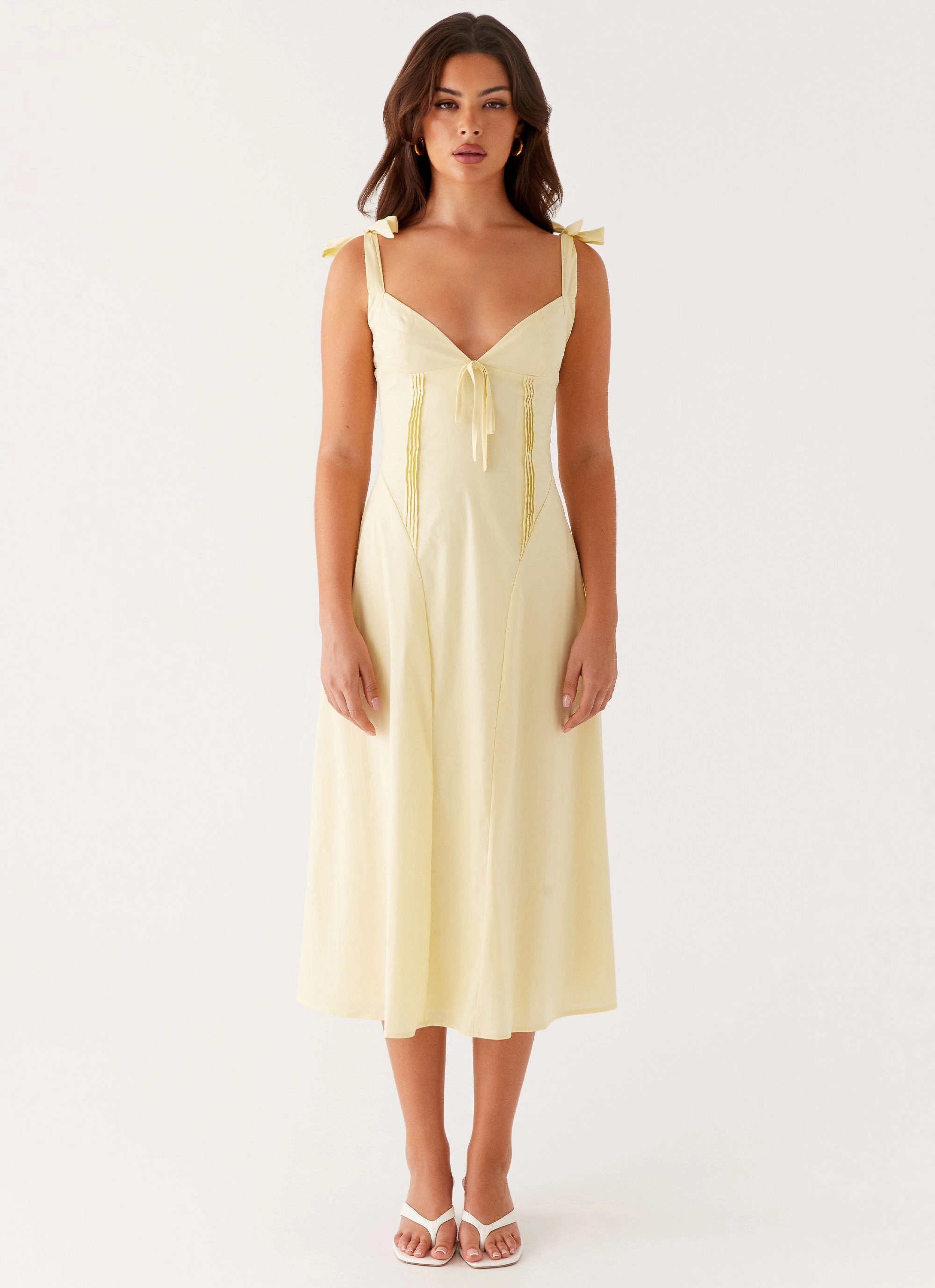 Dreamy Texture Calm Grace Adela Midi Dress - Yellow