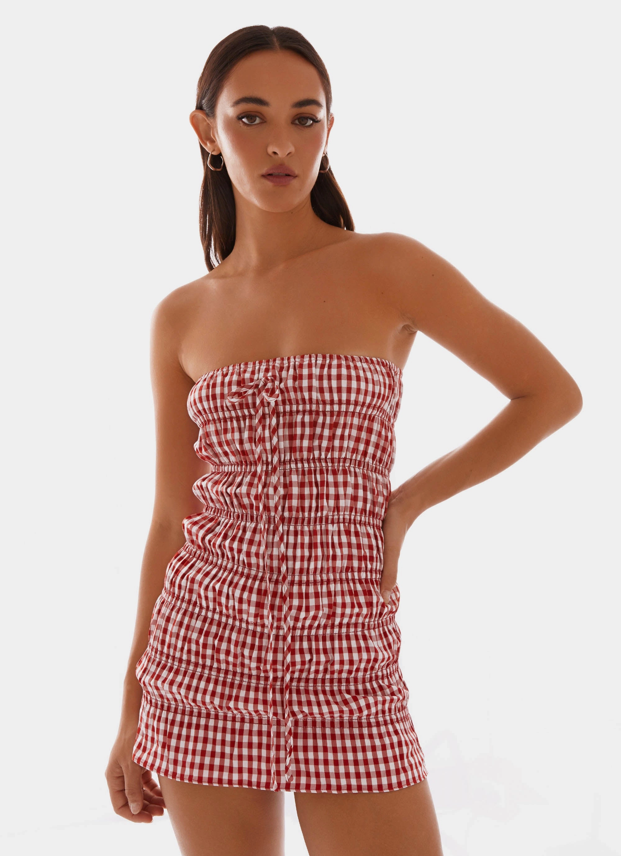 Adele Mini Dress - Red Gingham Tulle-Overlay Perfect For Any Occasion