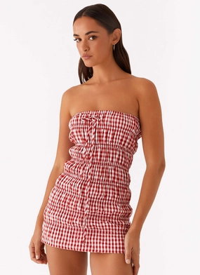 Adele Mini Dress - Red Gingham Subtle Mood