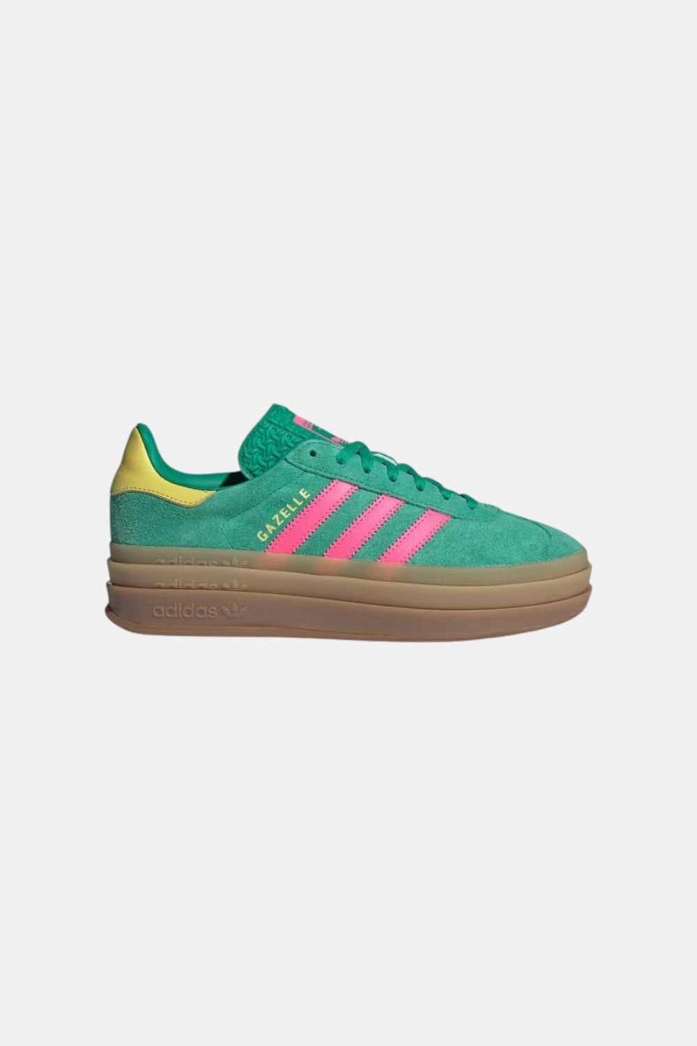 Arch Relief Adidas Gazelle Bold Shoes in Green, Lucid Pink & Pure Sulfur