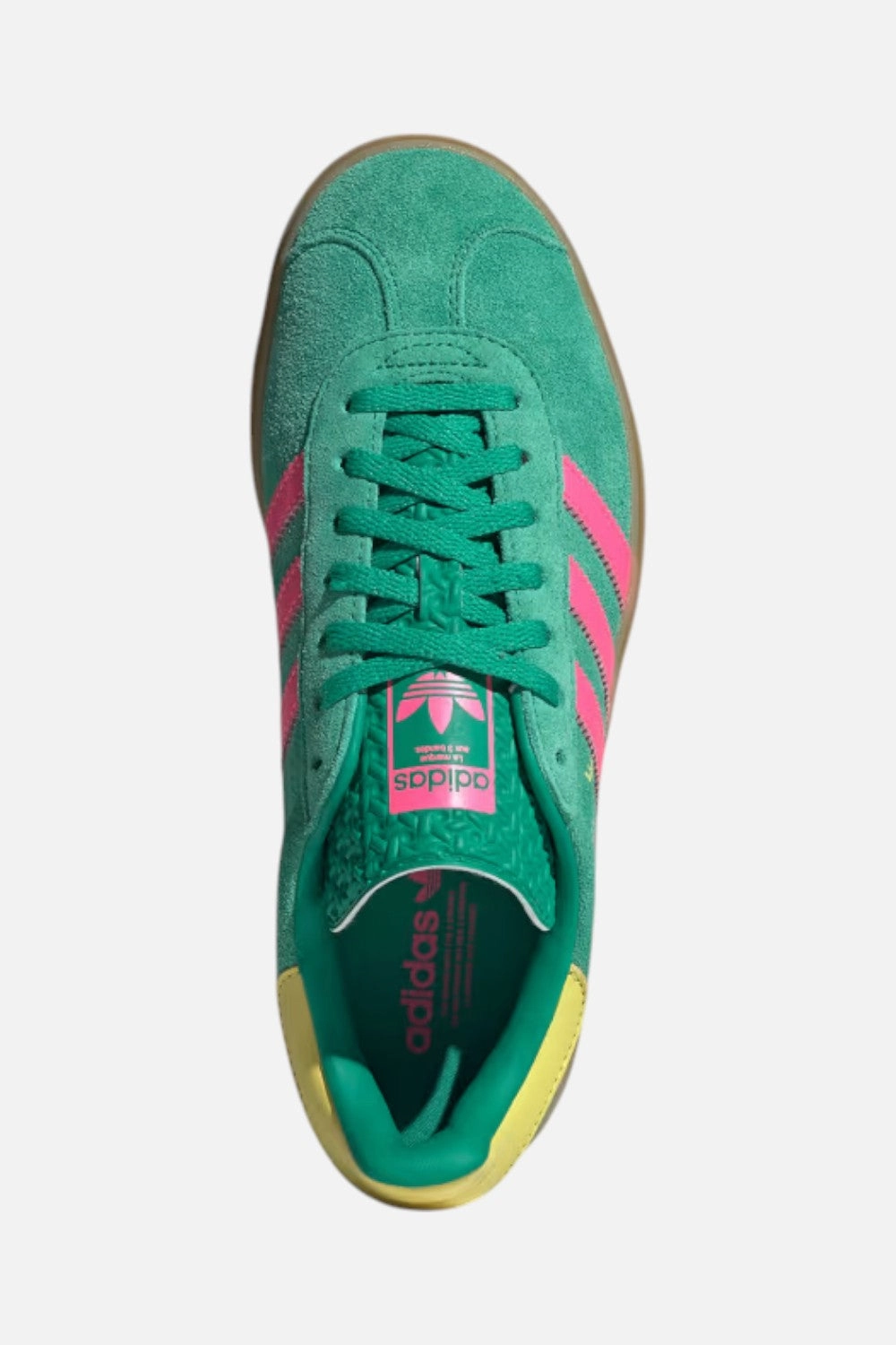 Adidas Gazelle Bold Shoes in Green, Lucid Pink & Pure Sulfur Eco Friendly Build