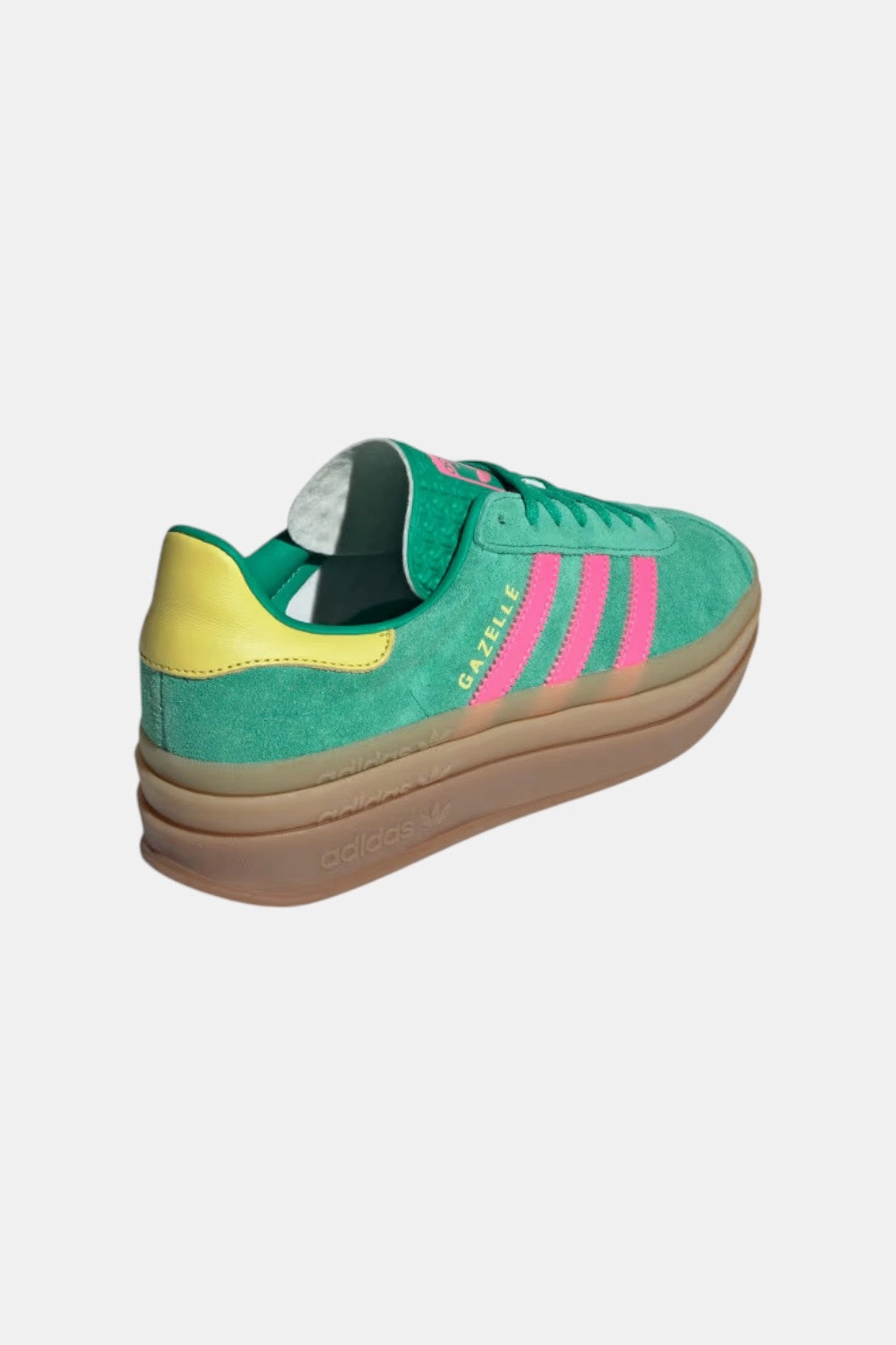 Wireless Lacing Tech Adidas Gazelle Bold Shoes in Green, Lucid Pink & Pure Sulfur