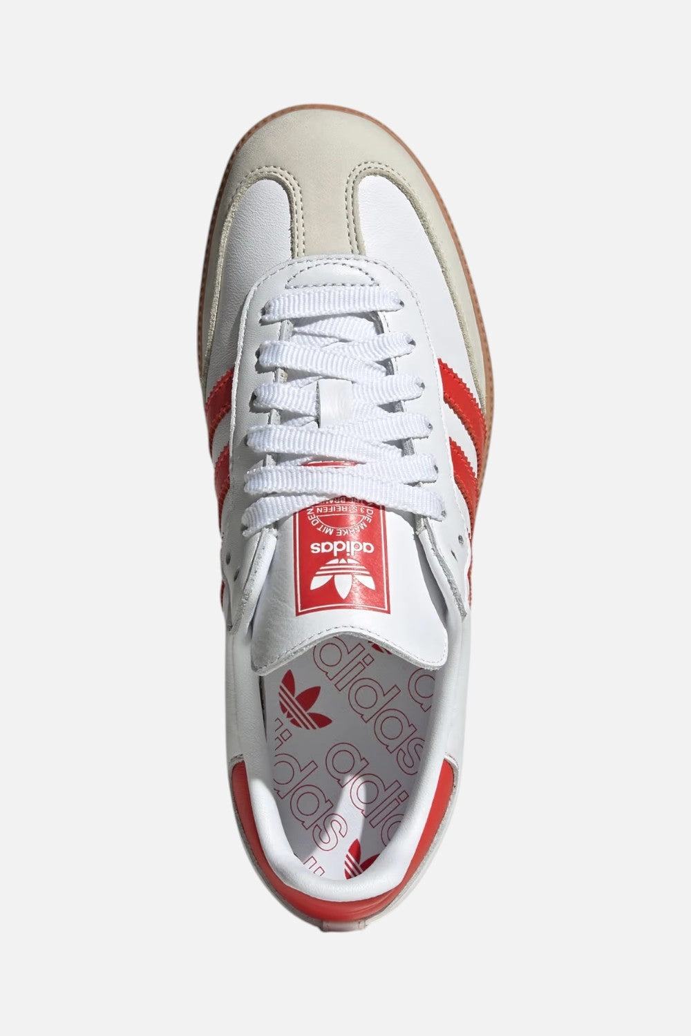 Adidas Samba OG Shoes in Cloud White, Solar Red & Off-White Vulcanized Sole Tech