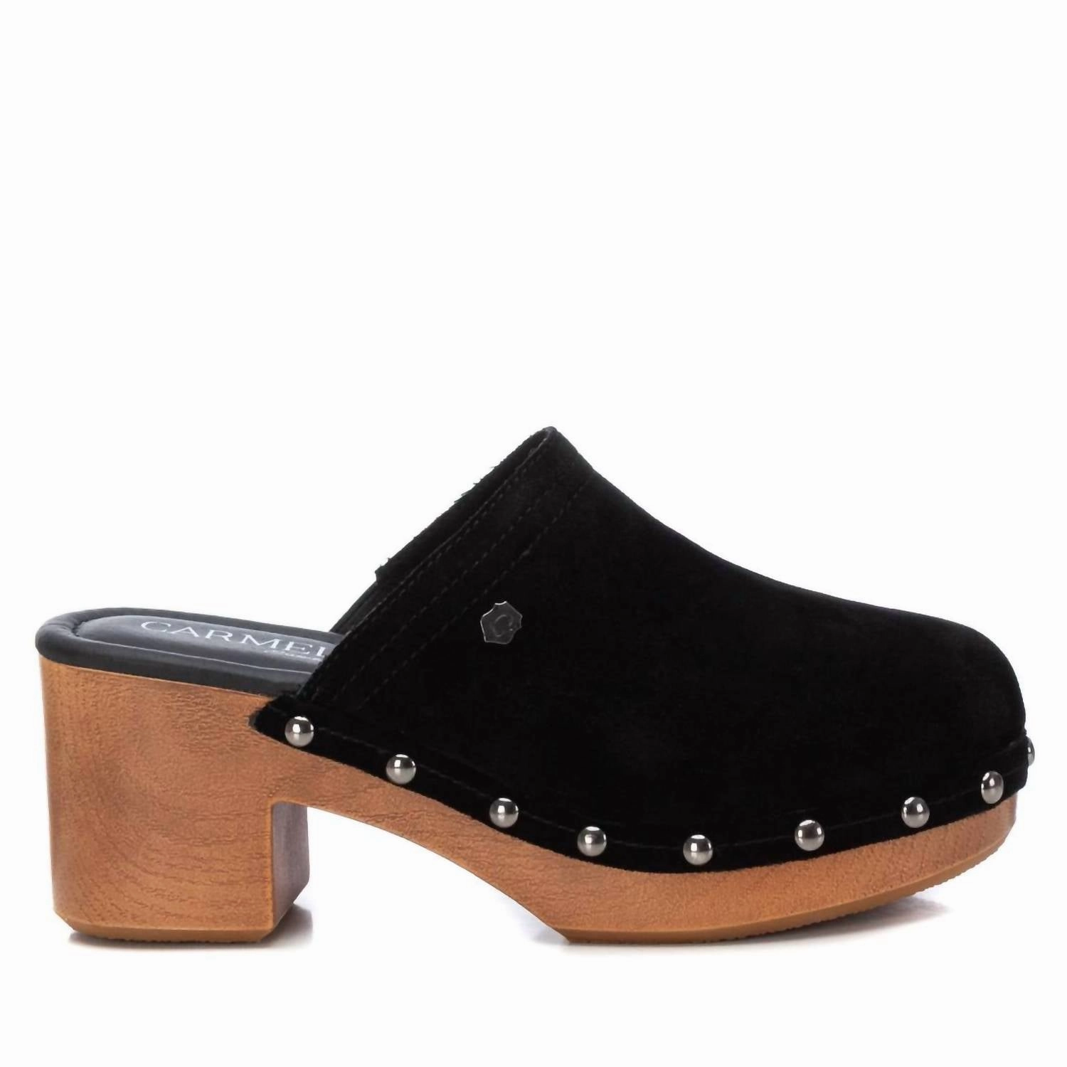 Open Toe Design Women's Leather Clogs In Black