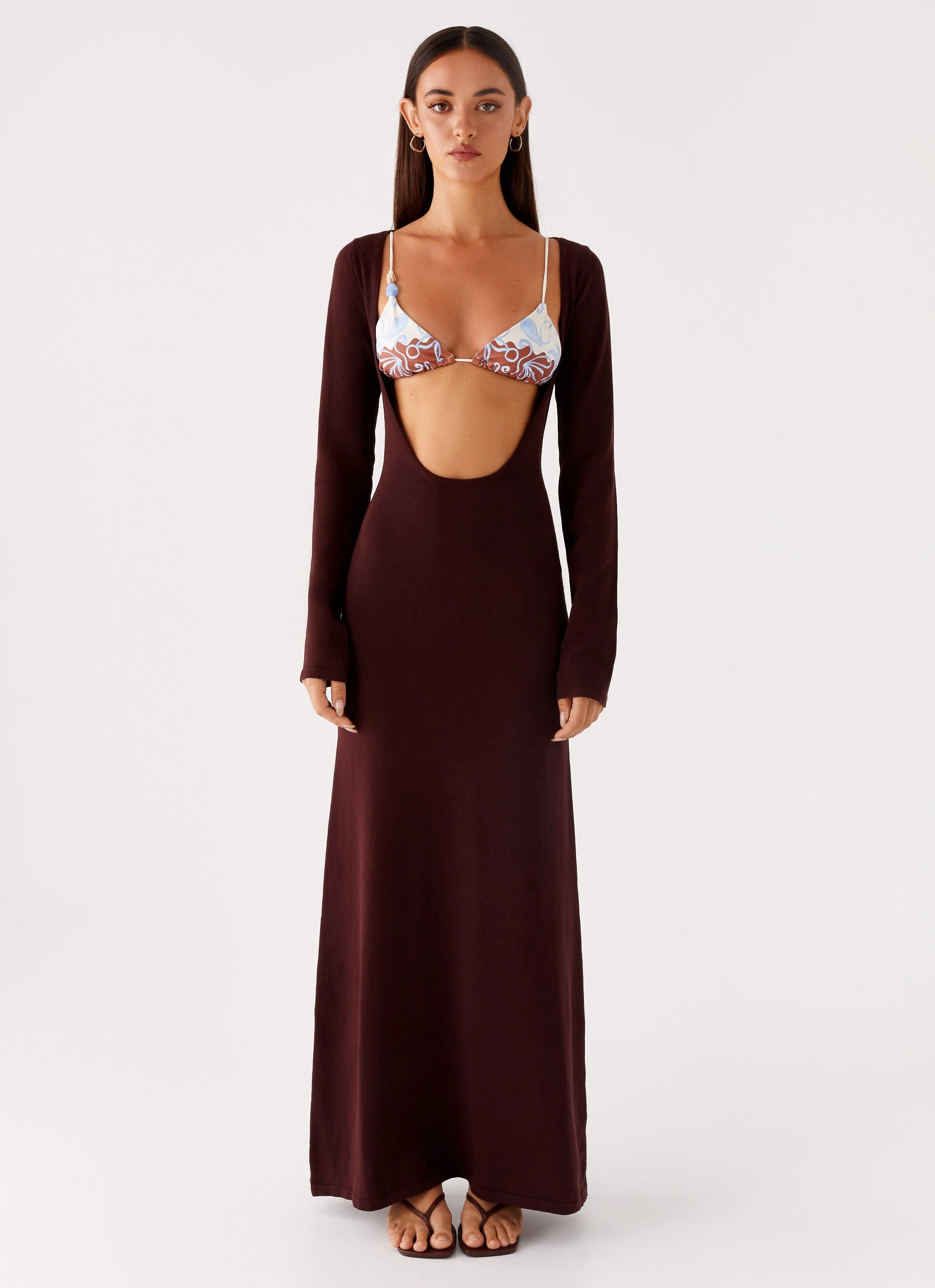 Adora Long Sleeve Knit Maxi Dress - Chocolate Pure Aesthetic