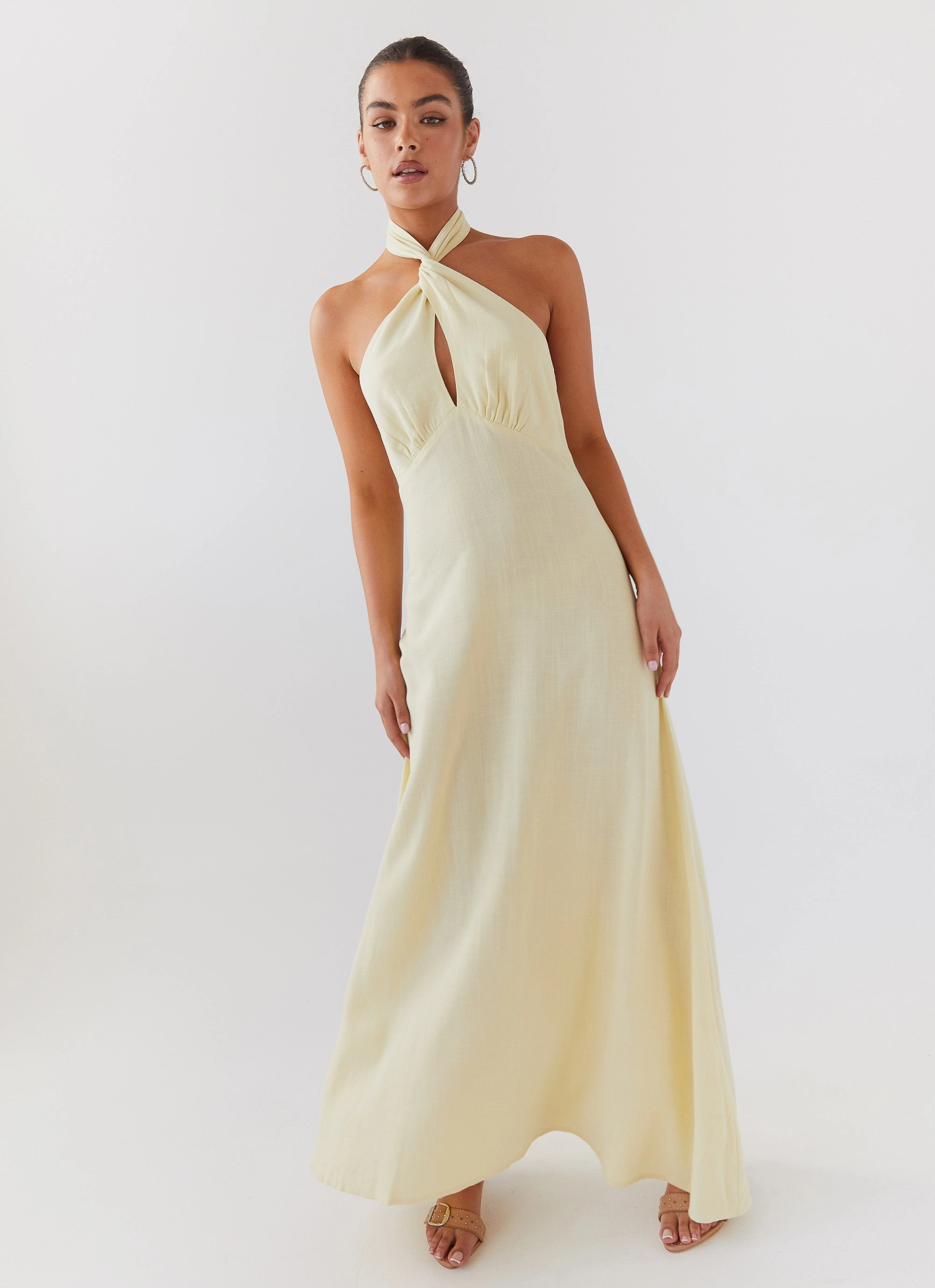 Vibrant Light Edge Shape Adrienne Linen Maxi Dress - Lemon