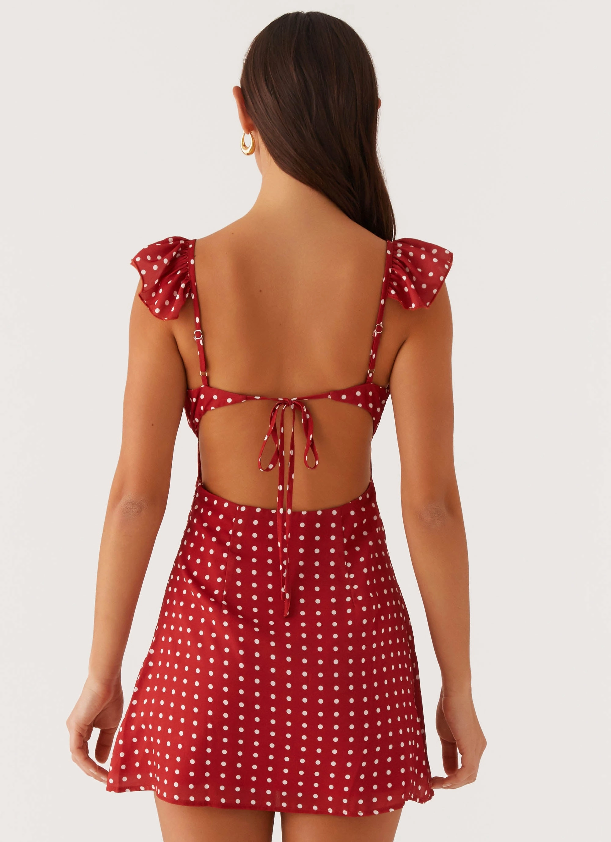 Adrina Ruffle Mini Dress - Red Polka Dot Photo Glow Gloss Finish