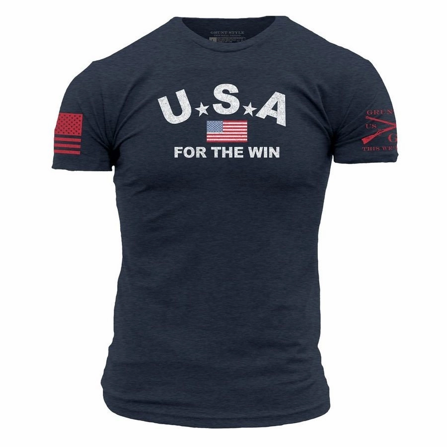 Curved Hem USA For The Win T-Shirt - Midnight Navy