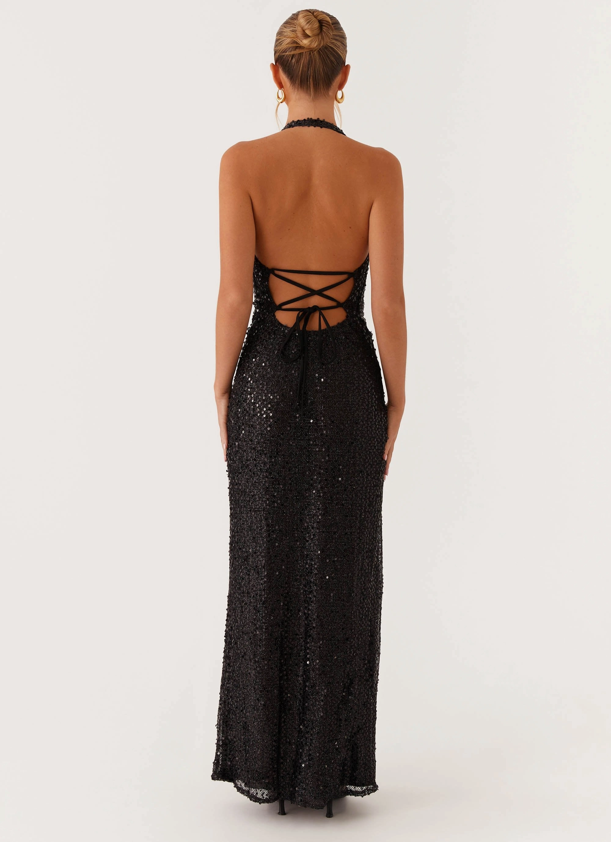 Breezy Style Soft Volume After Tonight Sequin Cowl Neck Maxi Dress - Black