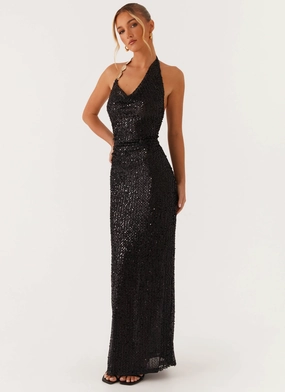 Layered Fit After Tonight Sequin Cowl Neck Maxi Dress - Black