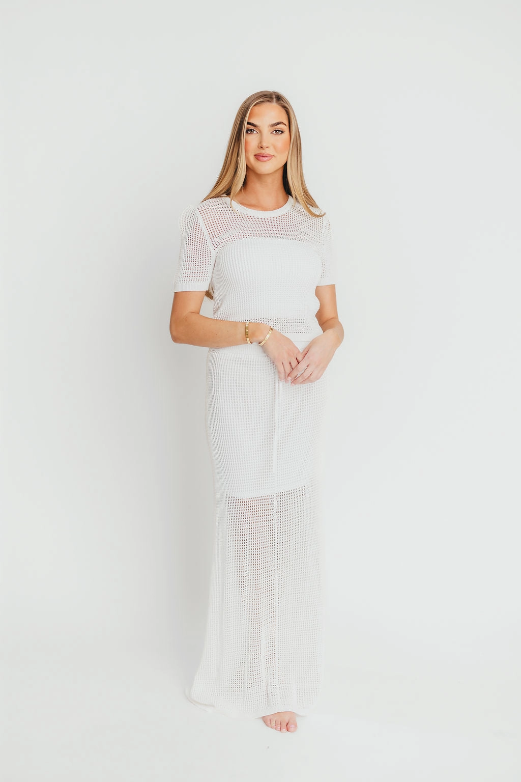 Mix-And-Match Aidan Open Knit Top and Maxi Skirt Set in Off-White *Final-Sale*