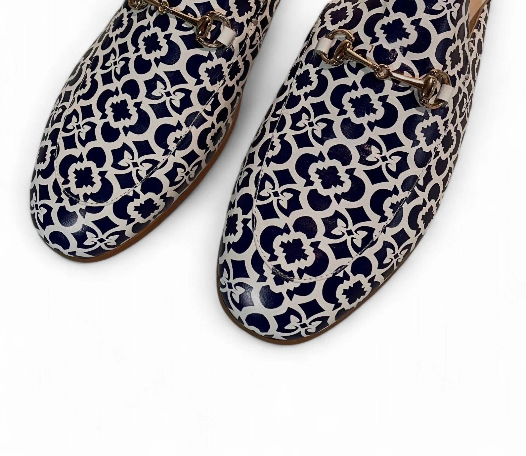 Women's Printed Mules In Blue And White Effortless Slip