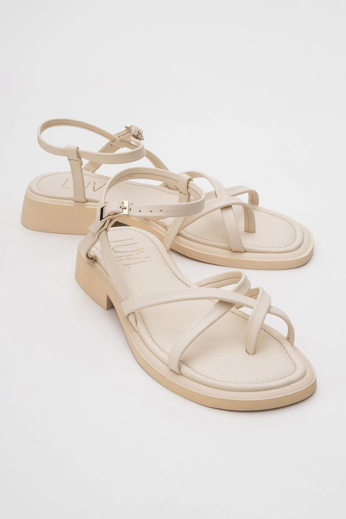 Comfort Strap Simple Slip-On Antas Strappy Leather Flat Sandals (Women)
