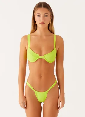 Airlie Scrunch Bikini Bottoms - Sunny Lime Abrasion Resistant Zipper