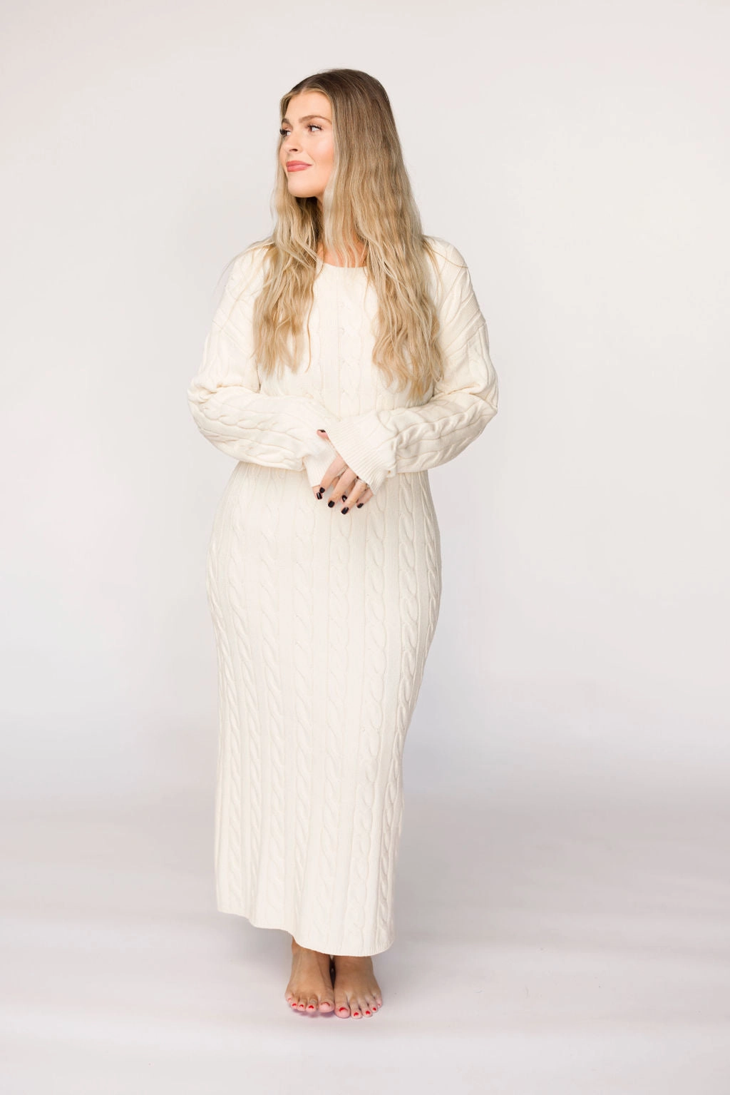 Winslet Cable Knit Maxi Dress in Cream (Almost Sold Out) *Final-Sale* Live Soft