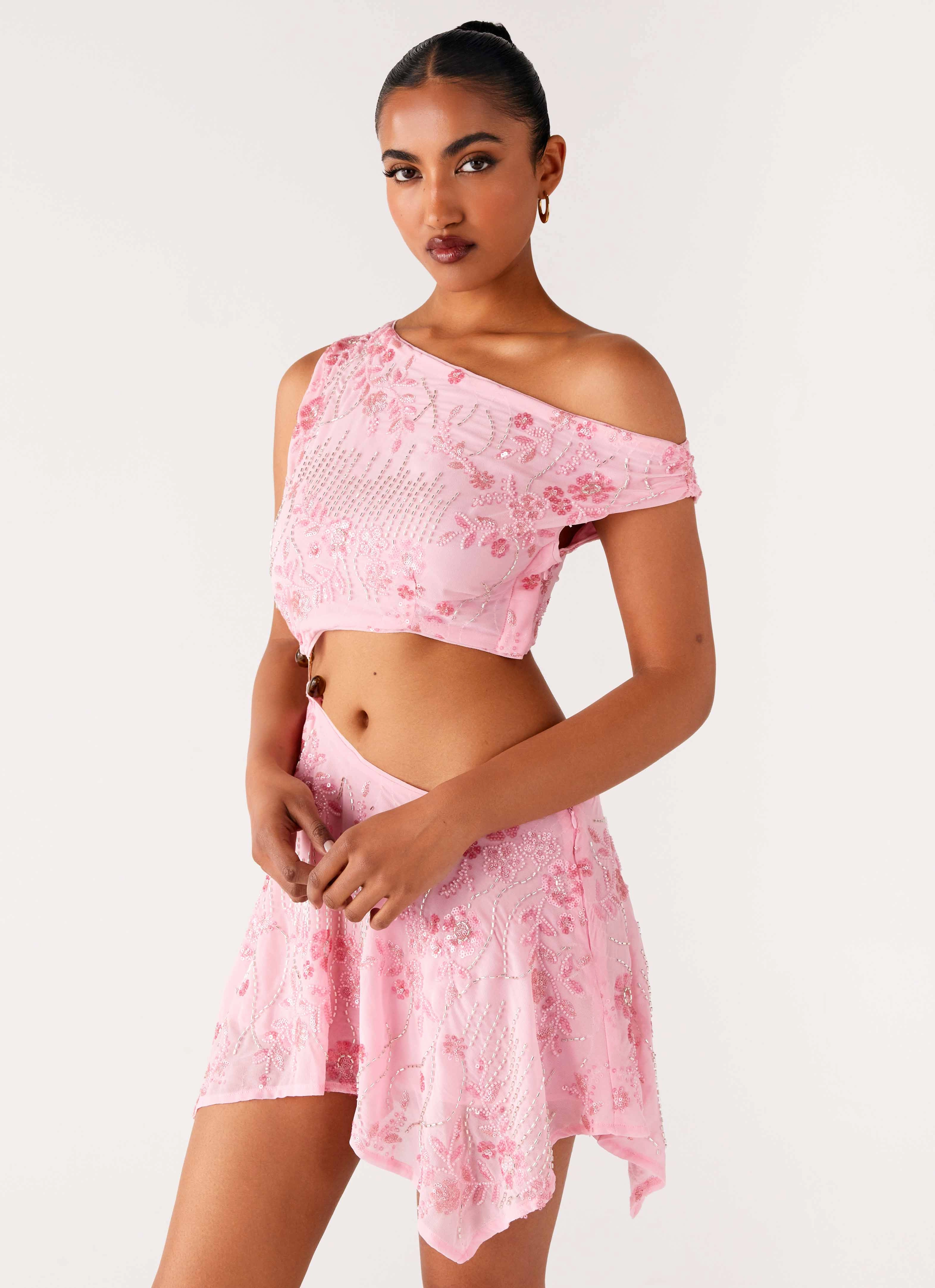 Aletta Sequin Mini Dress - Pink Fitted waist
