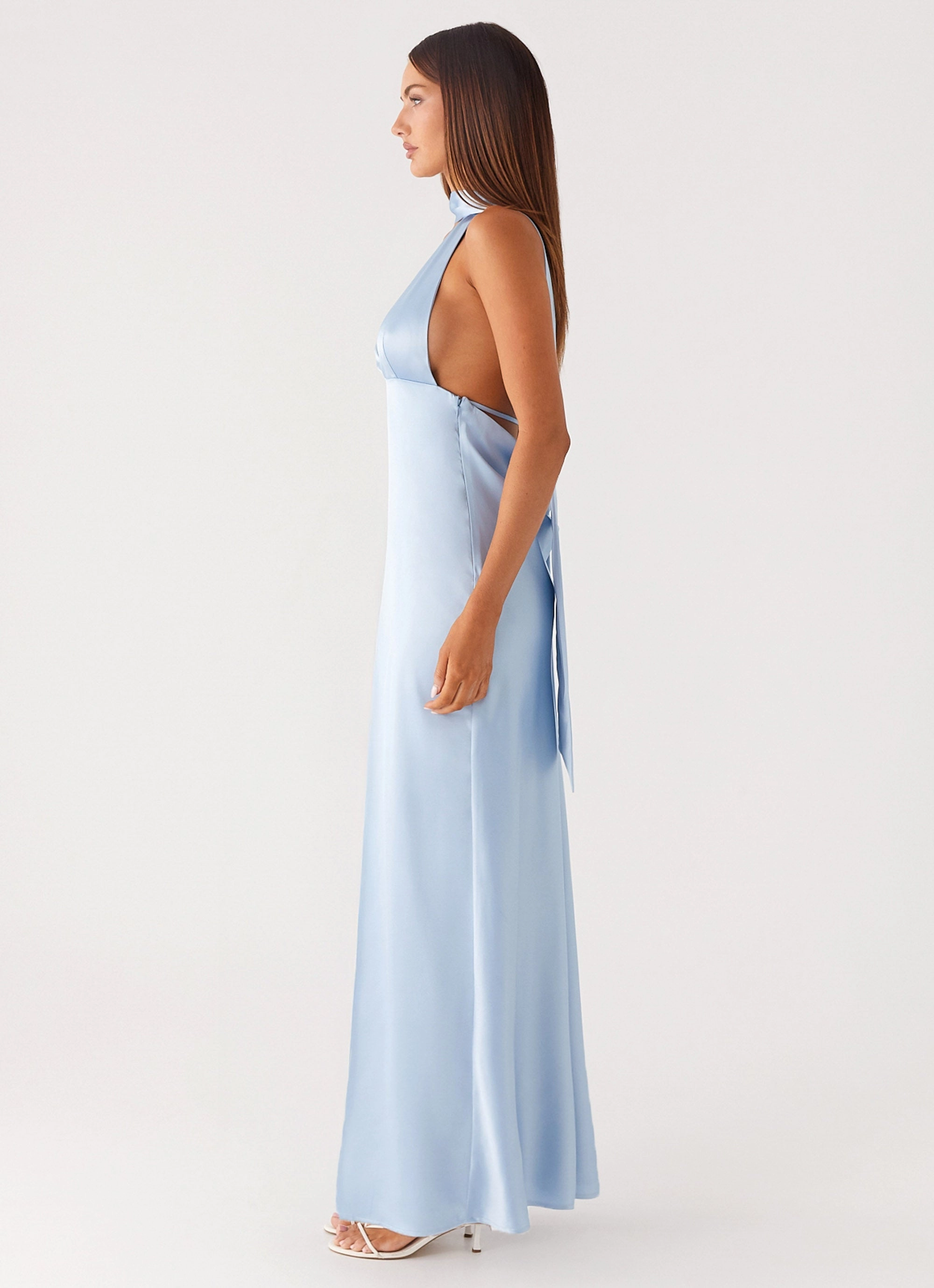 Evening Tone Effortless Vibe Alicia Satin Halter Maxi Dress - Baby Blue