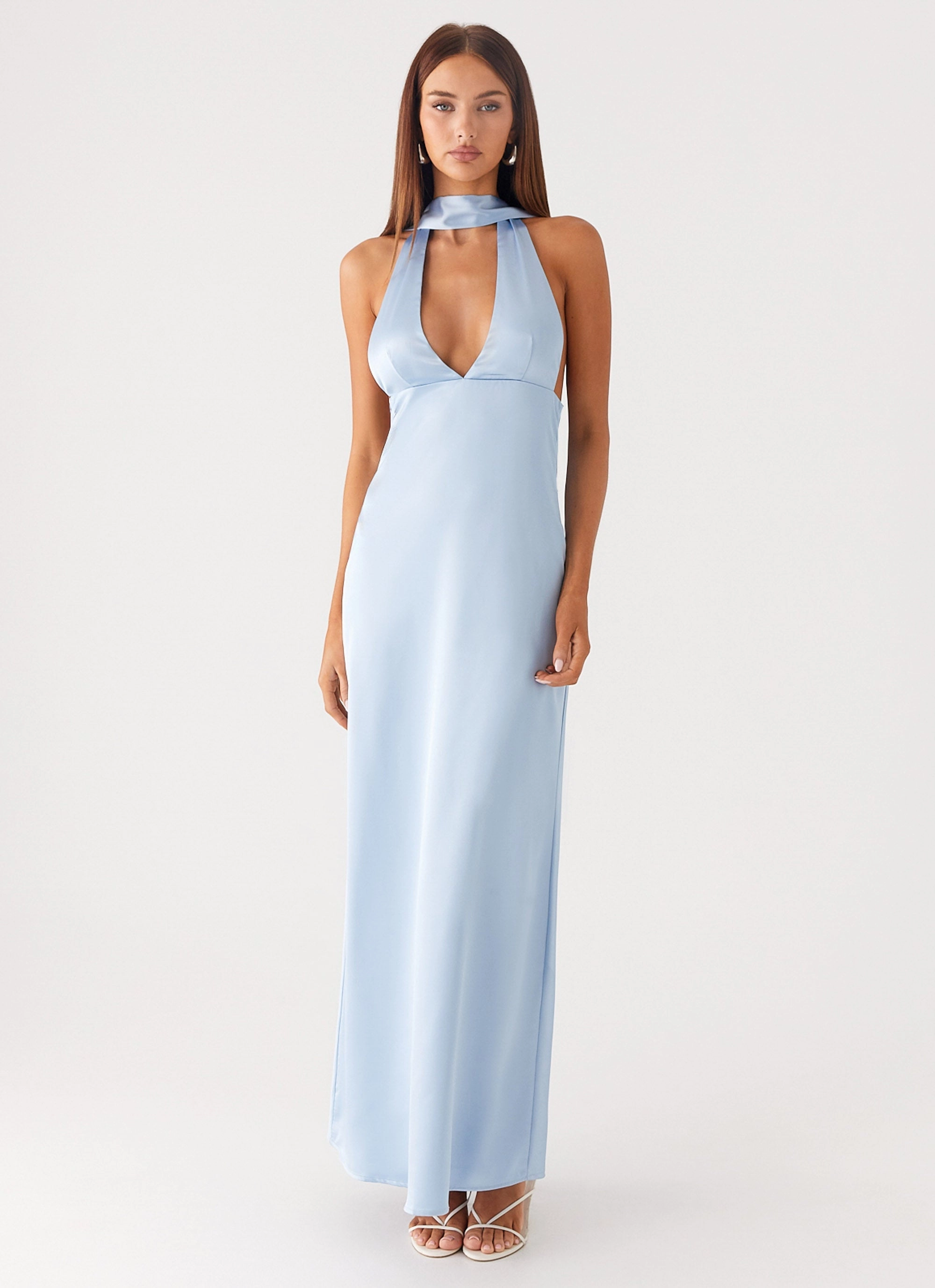 Alicia Satin Halter Maxi Dress - Baby Blue Youthful Style