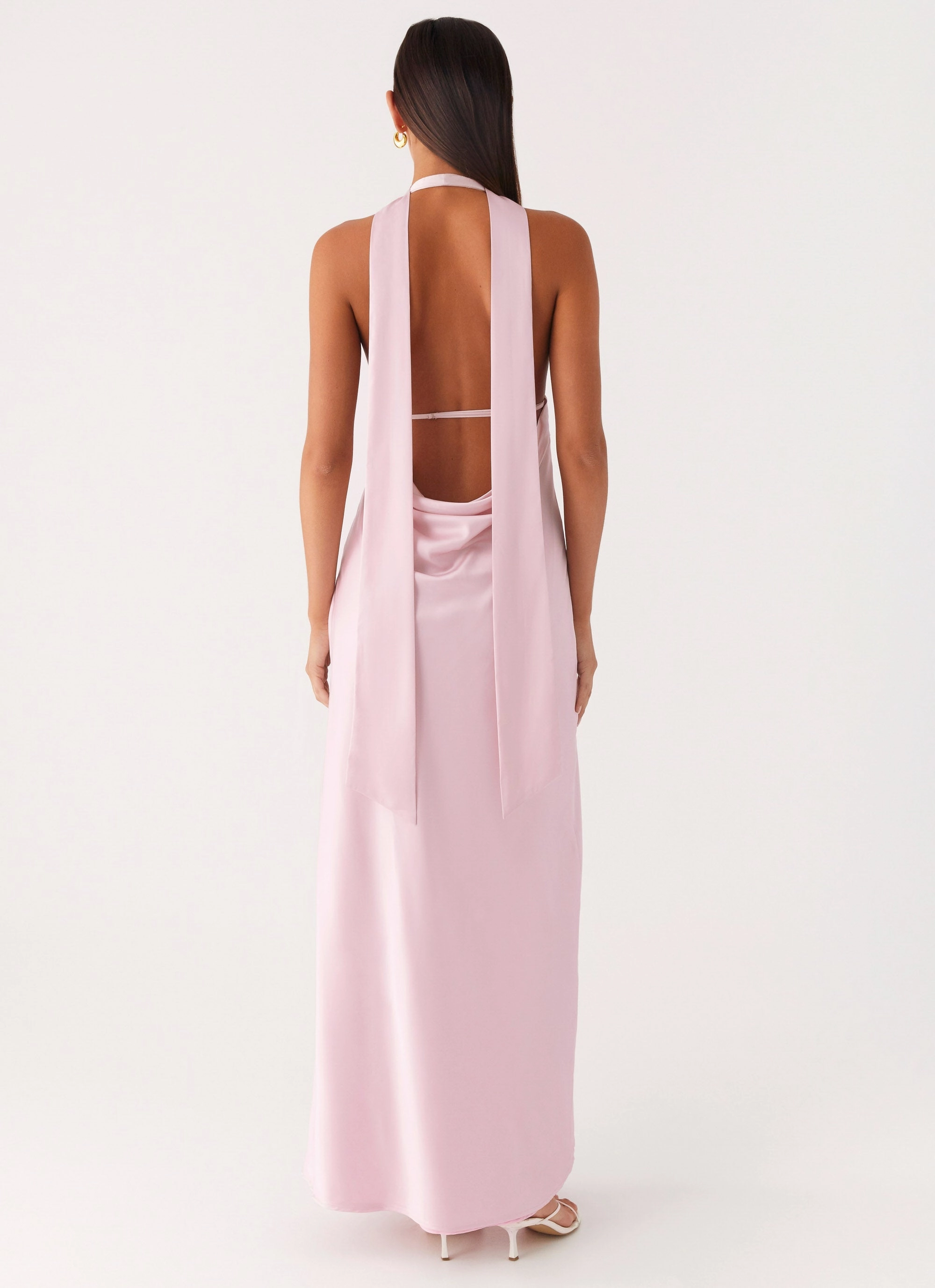 Alicia Satin Halter Maxi Dress - Baby Pink Fitted Shape Office Friendly