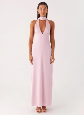 Tall-Fit Tulle-Overlay Alicia Satin Halter Maxi Dress - Baby Pink