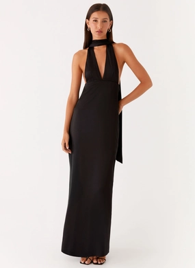 Casual day-to-night piece Clean Chic Alicia Satin Halter Maxi Dress - Black