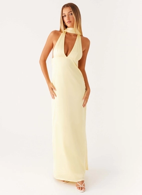Comfort Stretch Alicia Satin Halter Maxi Dress - Yellow