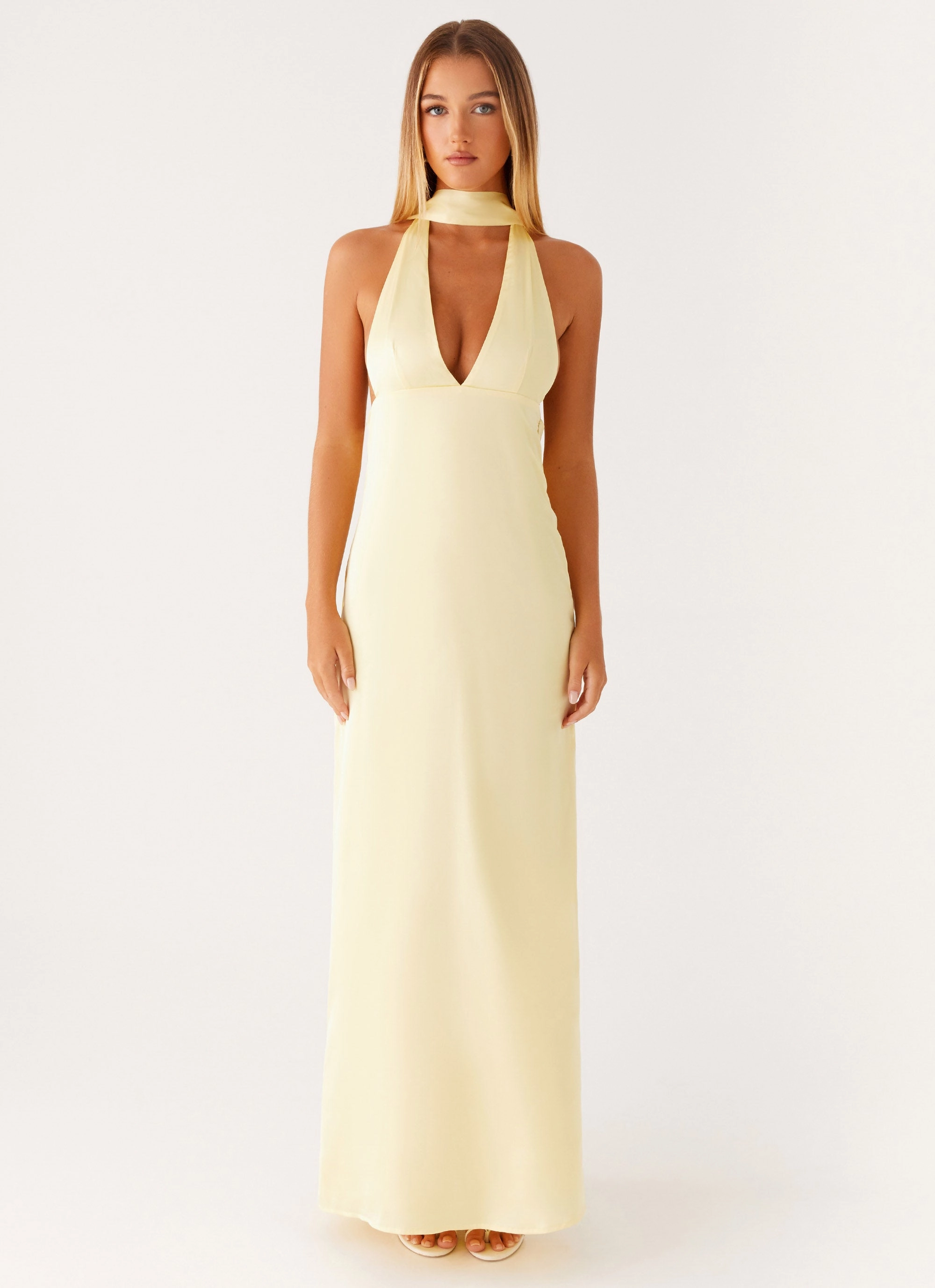 Timeless-Classic Alicia Satin Halter Maxi Dress - Yellow