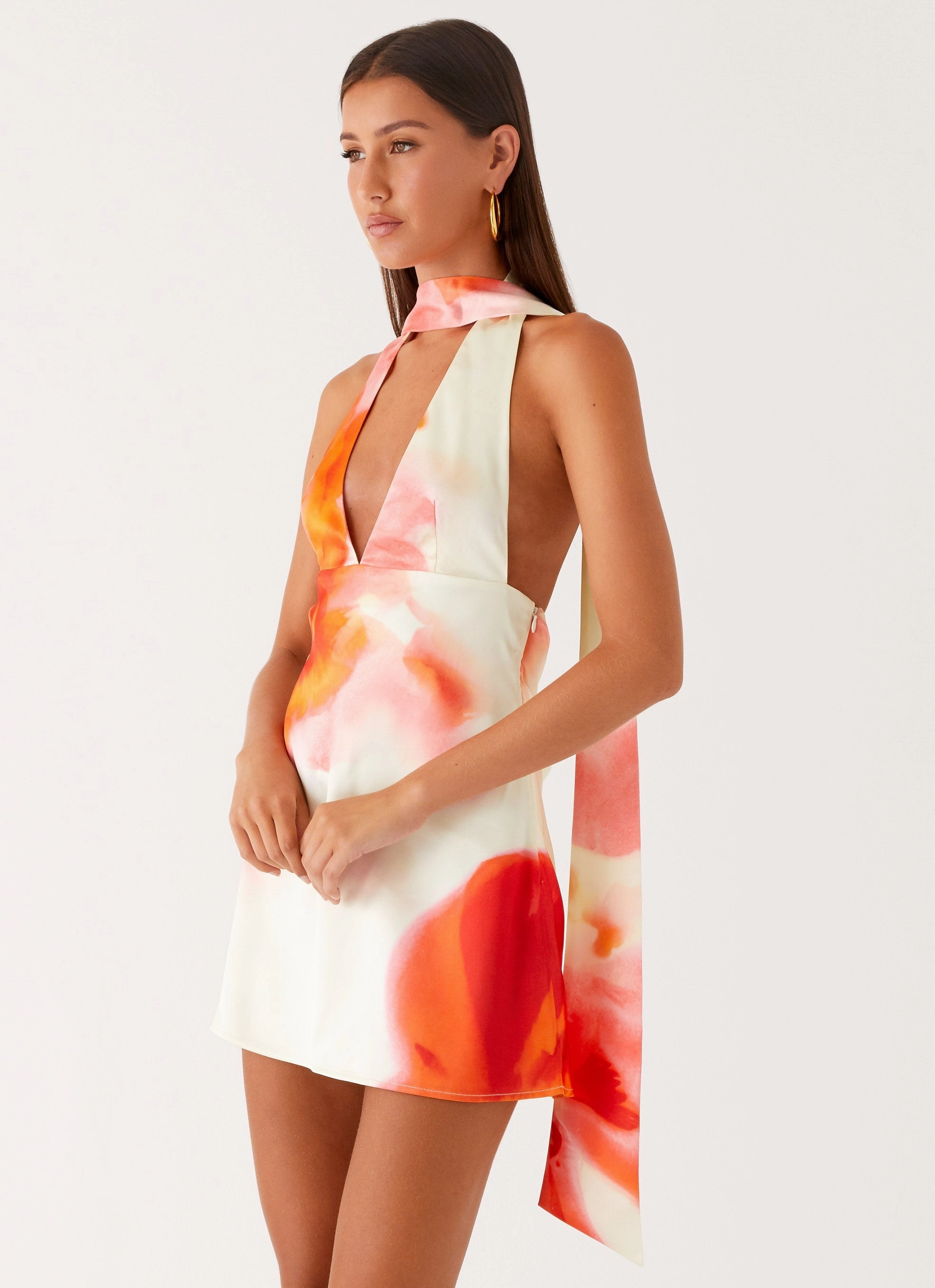 Stylish Feel Versatile Layer Alicia Satin Halter Mini Dress - Mimosa Blossom