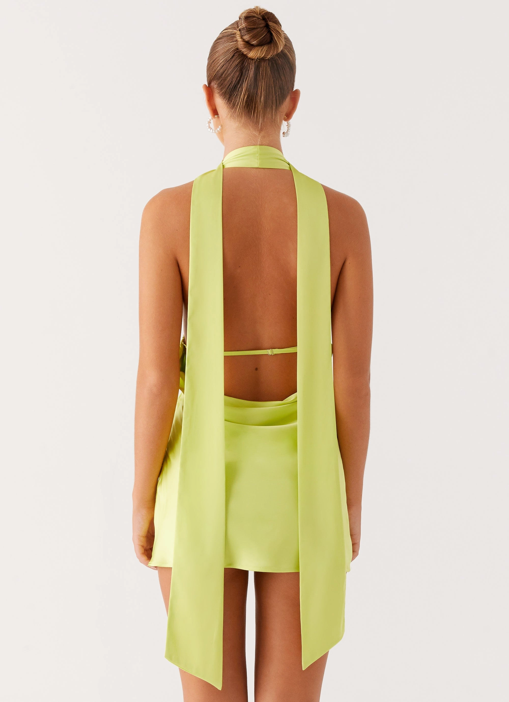 Alicia Satin Halter Mini Dress - Sunny Lime Layer Base Subtle Finish