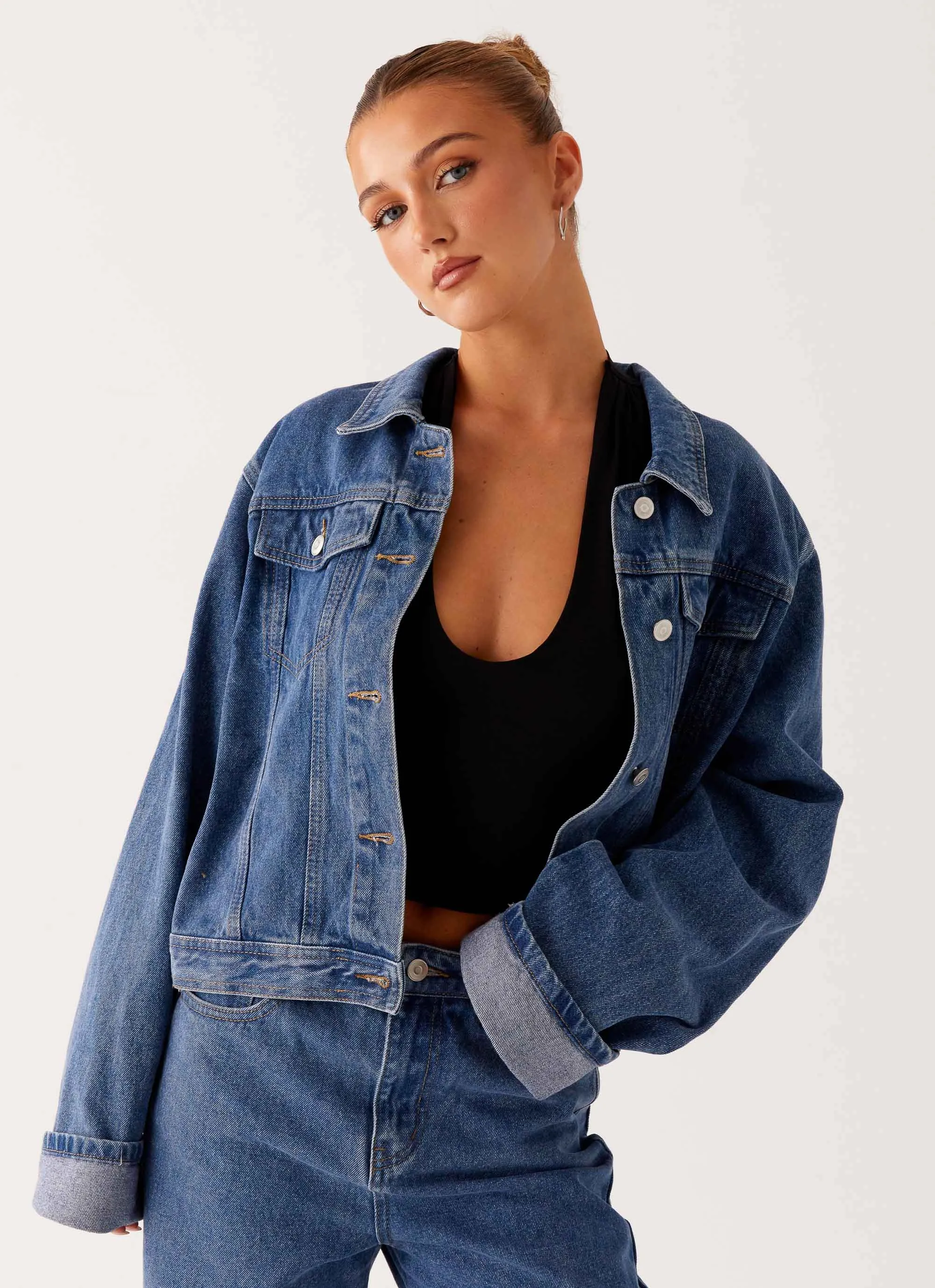 Back Again Oversized Denim Jacket - True Blue Forget Recognize