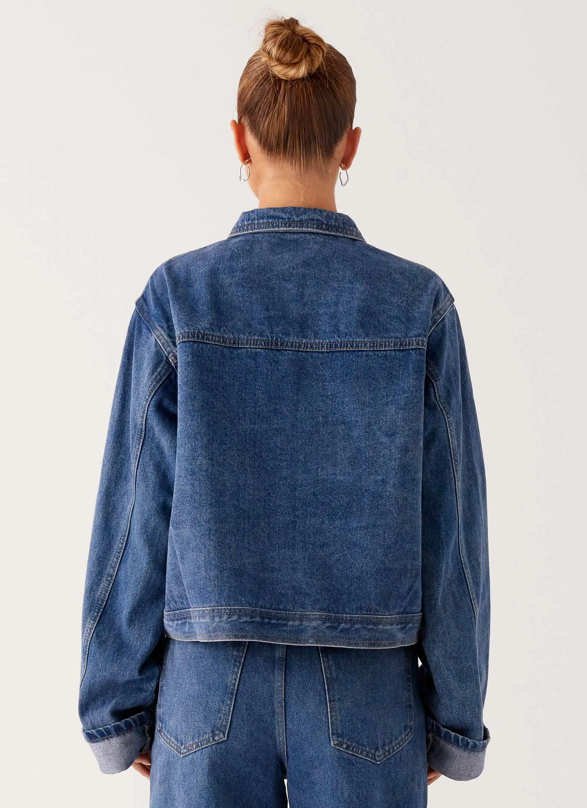 suitable for day wear Teflon Coated Fabric Back Again Oversized Denim Jacket - True Blue