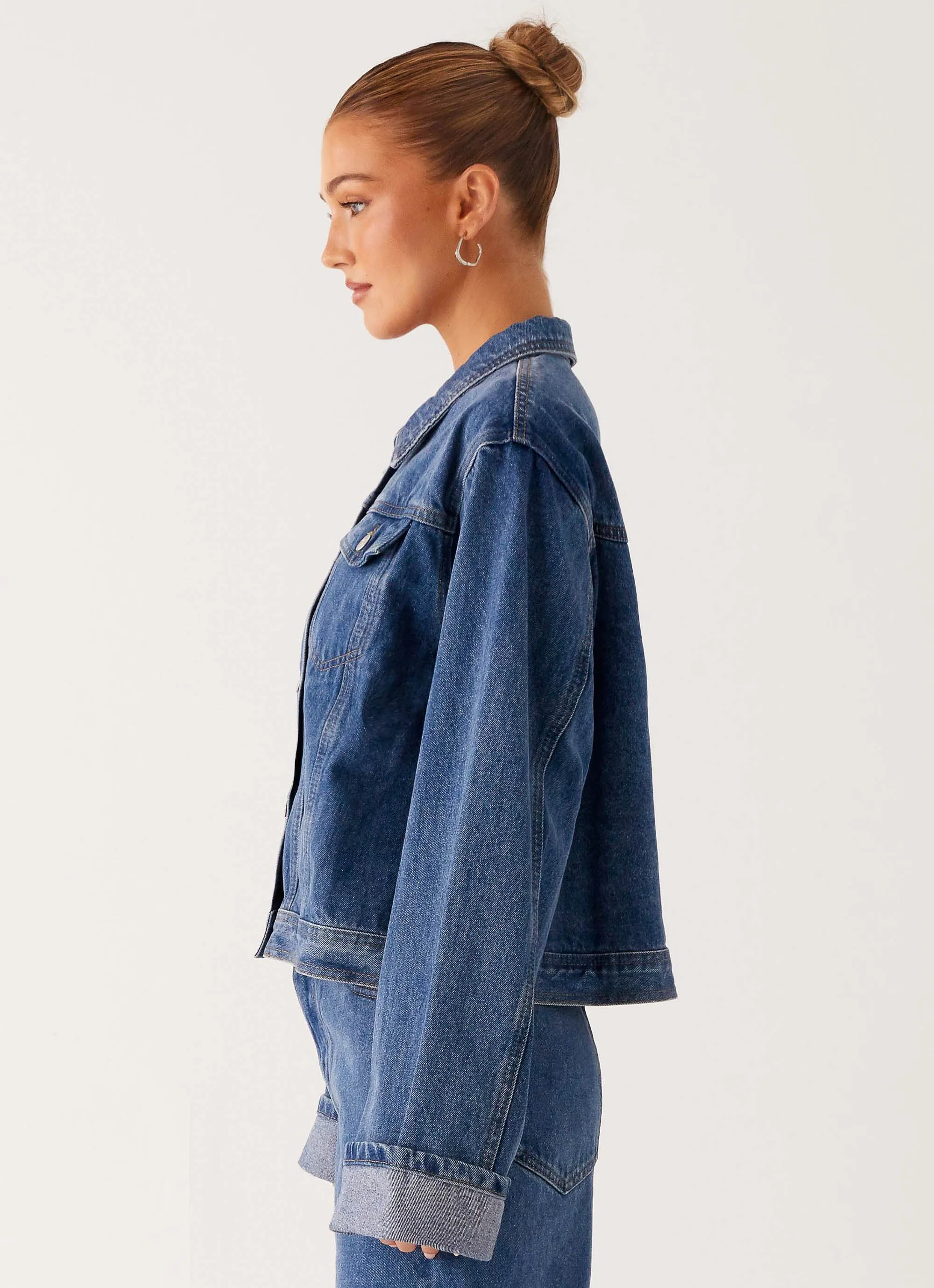 wedding guests Back Again Oversized Denim Jacket - True Blue