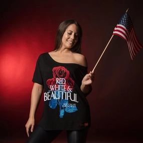 anniversary Women's Red, White & Beautiful Slouchy T-Shirt - Black