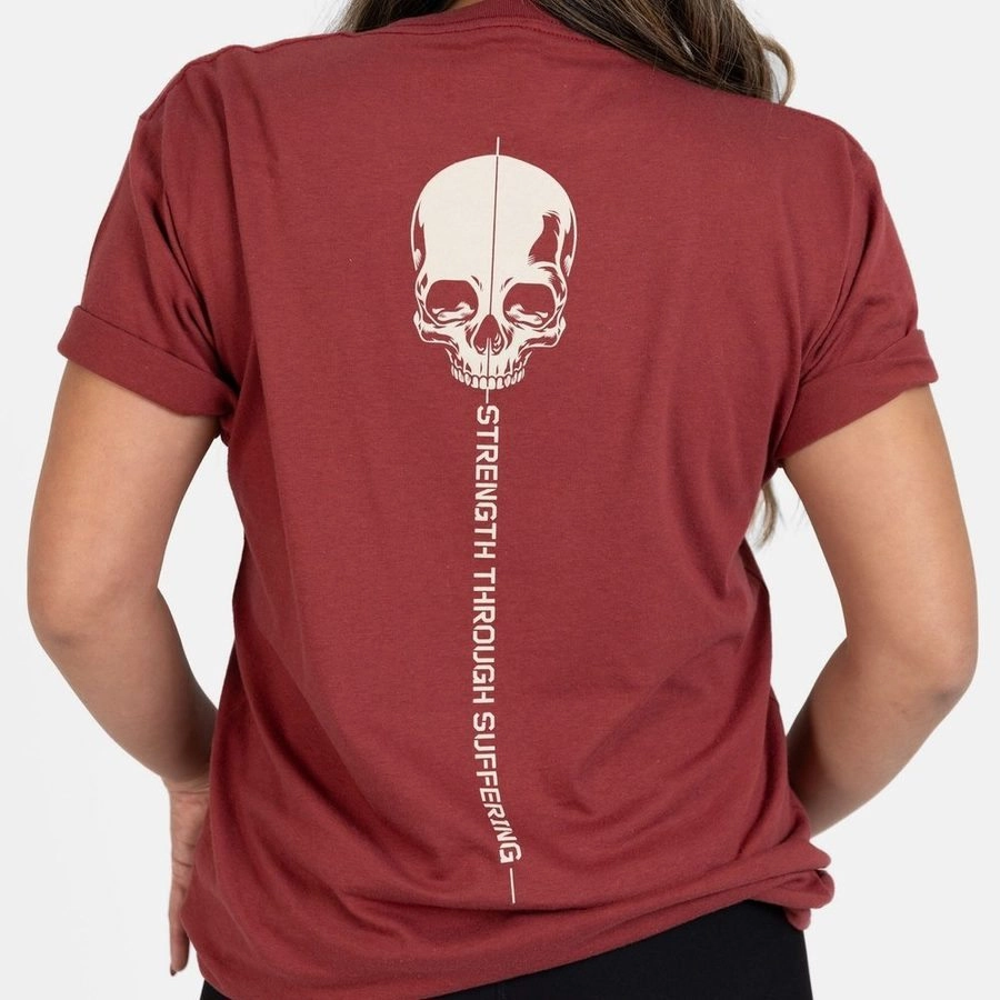 Women's Strength Through Suffering Boyfriend Fit T-Shirt - Red Plum Chilly Day Essentials